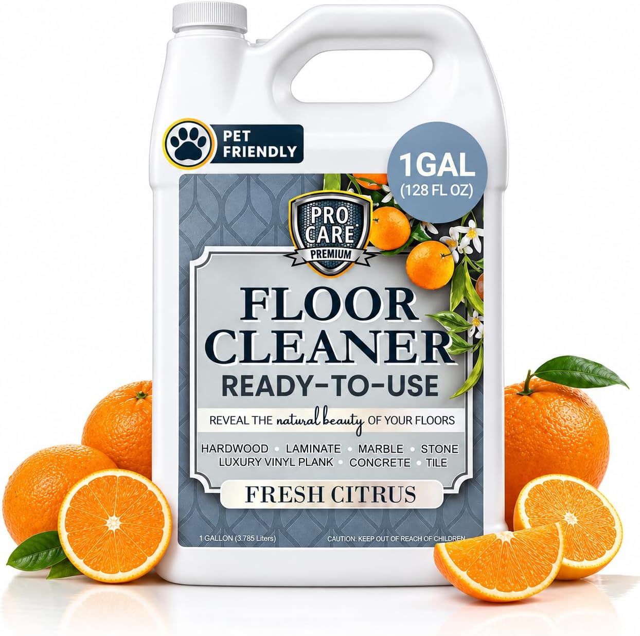 Floor Cleaner (Made in USA) | Streak-free Cleaner for Tile, Stone, Laminate, Vinyl & Natural Wood Floor Cleaner for Mopping, Household Supplies, Cleaning Solution with Citrus Aroma - 1 Gallon