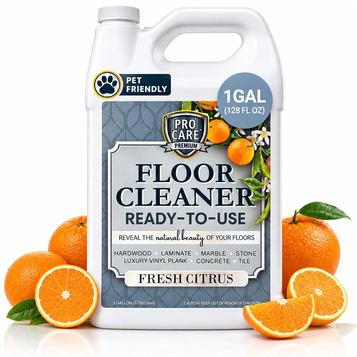 ProCare Floor Cleaner (Made in USA) | Streak-free Cleaner for Tile, Stone, Laminate, Vinyl &amp; Natural Wood Floor Cleaner for Mopping, Household Supplies, Cleaning Solution with Citrus Aroma - 1 Gallon