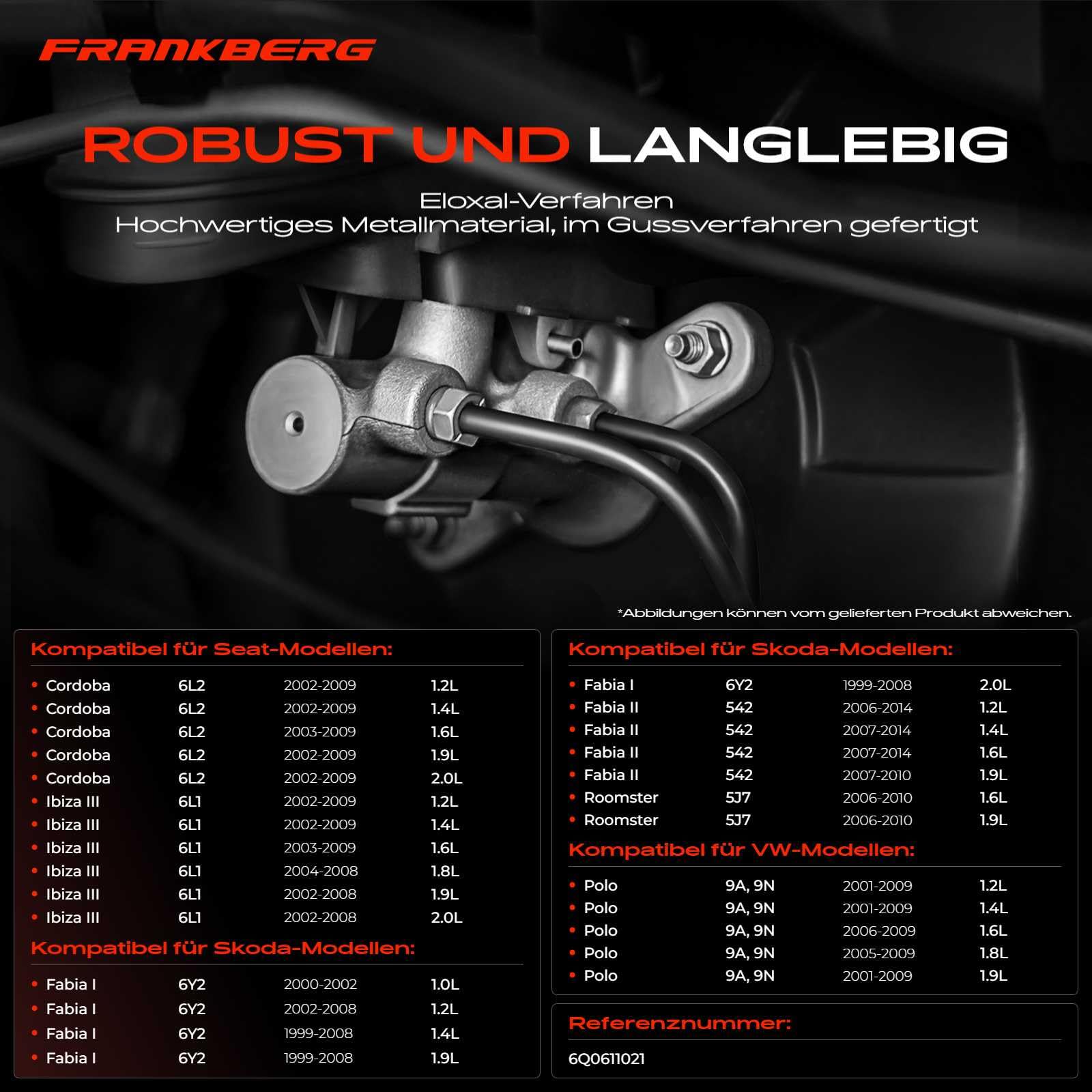 Frankberg Hauptbremszylinder Kompatibel mit Cordoba 2002-2009 Ibiza III 2002-2009 Fabia I 1999-2008 Fabia II 2006-2014 Room.ster 2006-2010 Fox 2005-2011 Polo 2001-2012 Replace# 6Q0611021