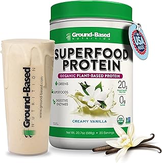 Superfood Protein|Plant-Based Protein Powder – Superfood + Essential Greens Powder – Keto, Paleo, Low Calorie Organic Vegan Protein Powder, Non-GMO, Gluten Free - 20 Servings, Creamy Vanilla