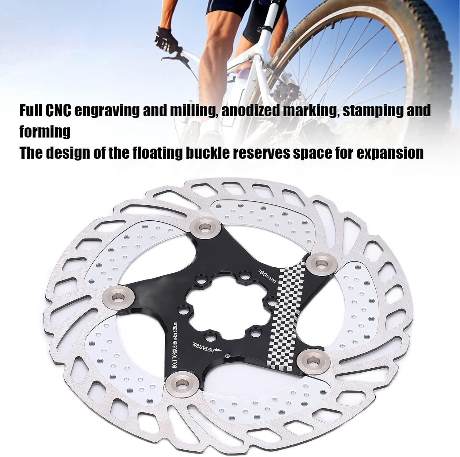 Disc Brake Rotor Black CNC Engraving Milling Anodized Marking Bike Accessories for Mountain Bicycle Aluminum Alloy 180mm