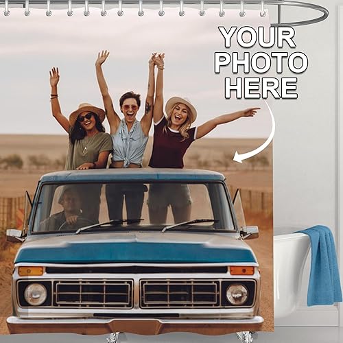 Miniatura 2 de LIVETTY Cortina de ducha con foto personalizada, cortina de baño de tela impermeable resistente y personalizada con imagen, 72 x 72 pulgadas (CAR)