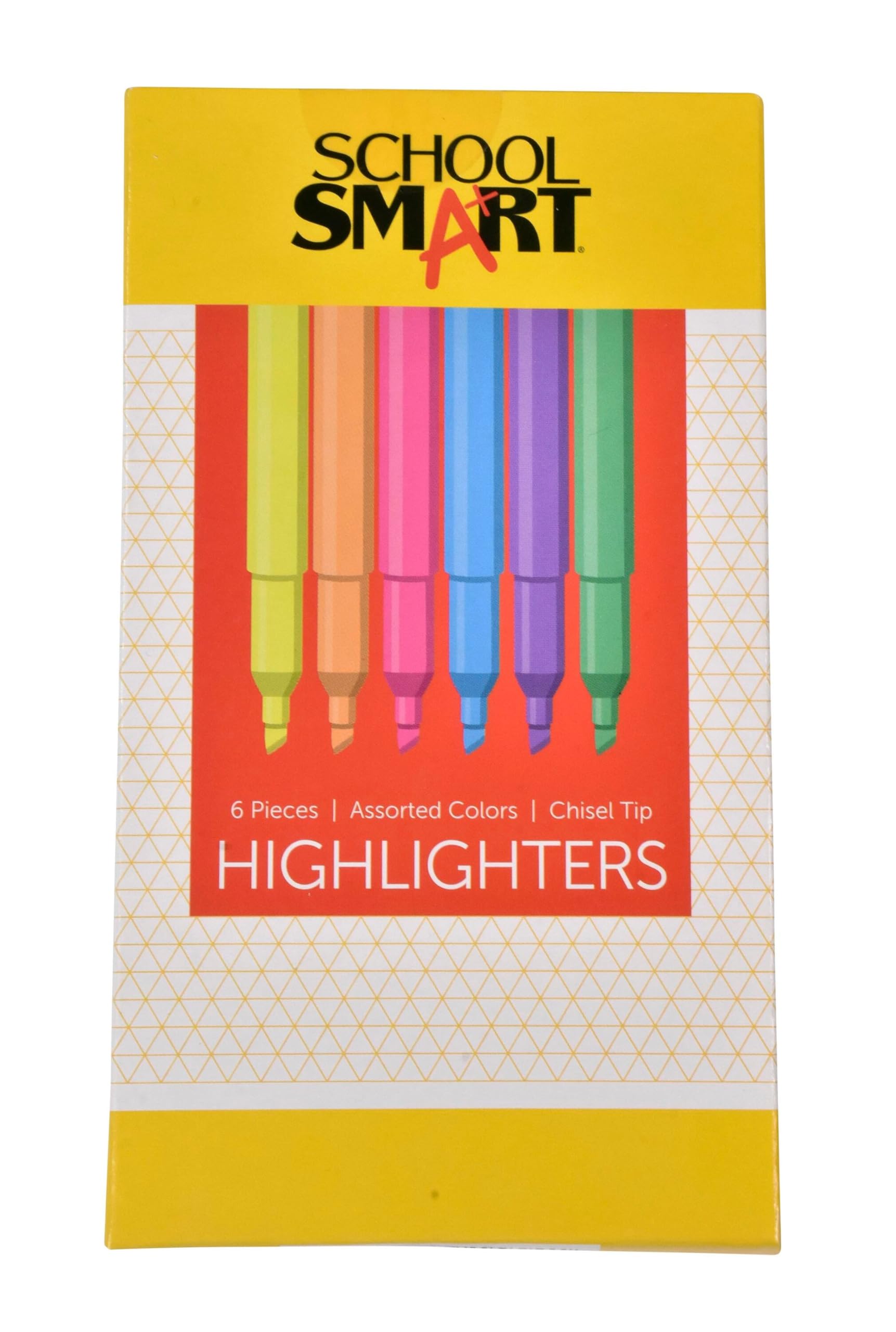 School Smart Chisel Tip Highlighters - Pack of 6 - Assorted Colors, 1 H x 5.6 L x 1.8 W