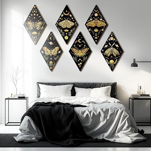 Miniatura 6 de Sintuff 6 Pieces Gothic Wall Decor Boho Sun Moon Phases Wall Art Gothic Minimalist Stars Sun Hanging Wooden Home Decor Farmhouse Pediments for