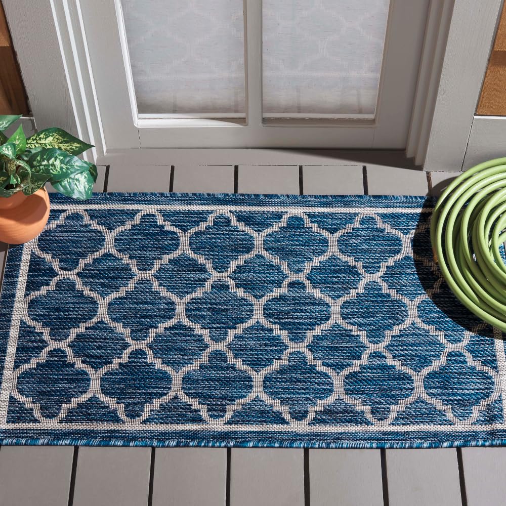 Safavieh Courtyard Collection 2' x 3'7" Navy/Grey CY8918 Indoor/-Outdoor Non-Shedding Easy-Cleaning Patio Backyard Porch Deck Mudroom Area-Rug