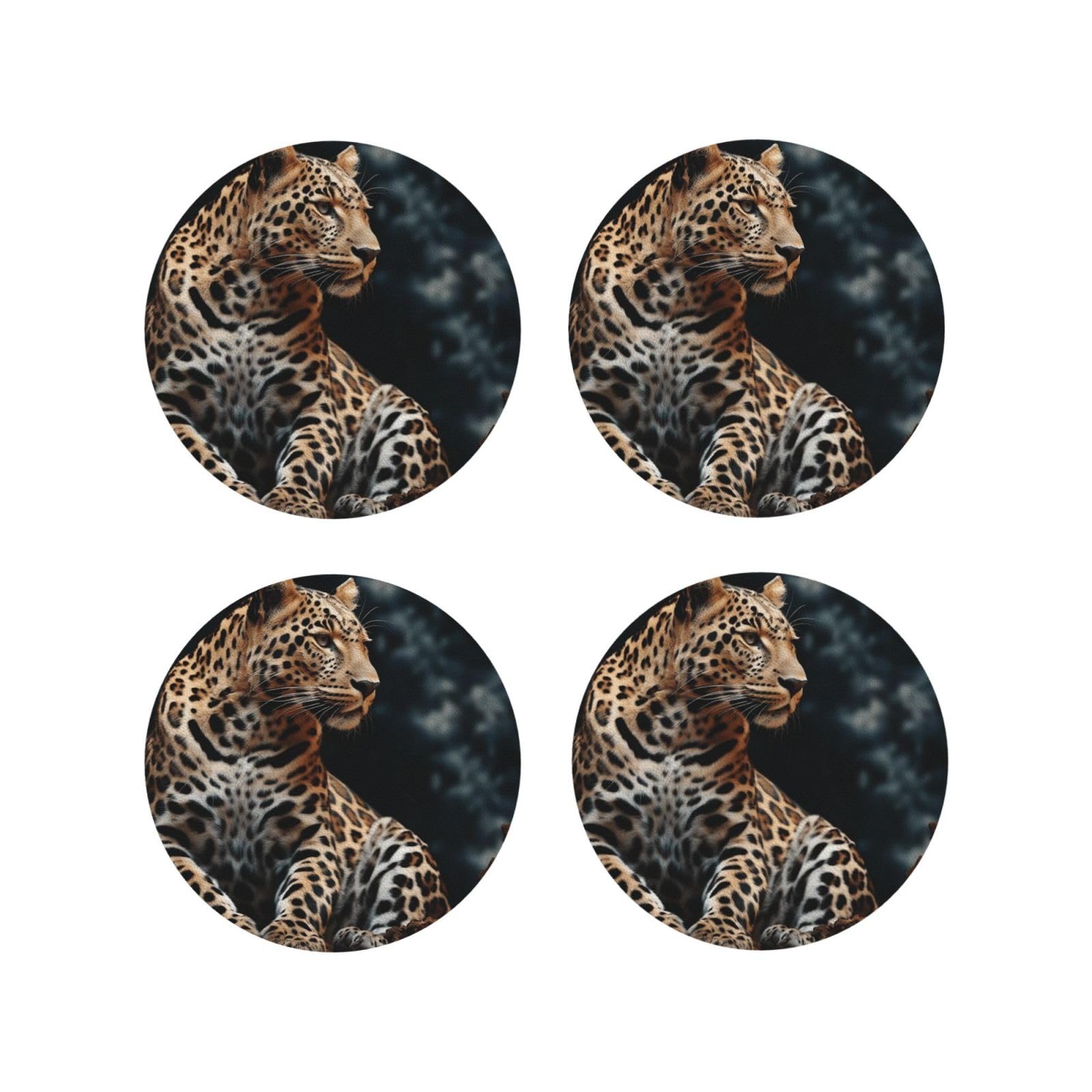 4pcs Drink Coasters for Tabletop Protection, 4" Leather Coasters for Drinks, A Leopard Sits Cup Coasters for Coffee Table Decor, Non-Slip Drinking Cup Mat for Hot Or Cold Drink