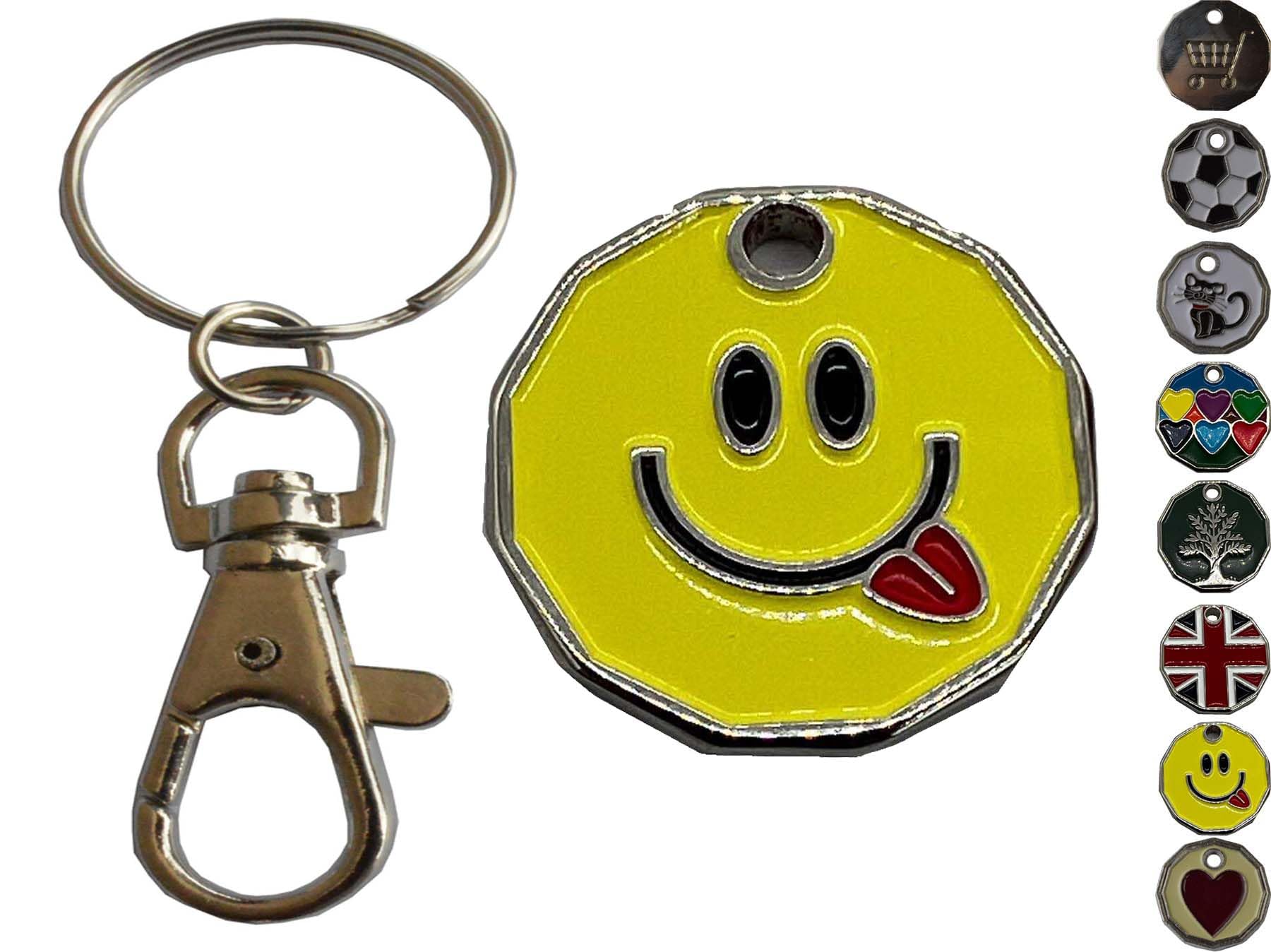 ROKEL Trolley Token Keyring 1Pc – £1 Coin Shape Tokens Key Rings for Shopping Trolleys, Supermarkets, Gym Lockers, Reusable, Lightweight & Handy Keychain (1, Smiley)