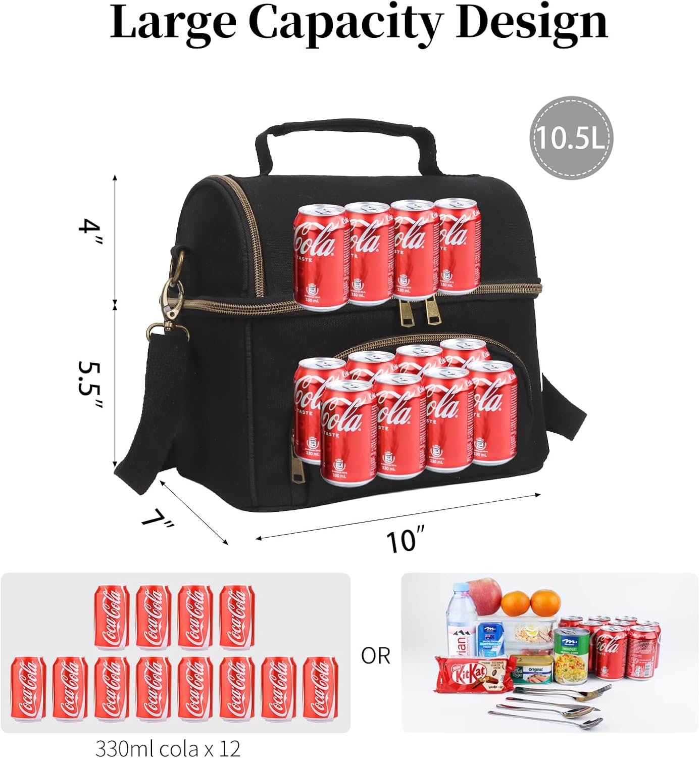 Waxed Canvas Lunch Cooler Bag for Men, Insulated Lunch Box with Two Compartment, Small Soft Cooler Lunch Bags with 2 Ice-Packs, 10.5L Leakproof Lunchbox for Work, Camping, Beach and Road Trips - Image 4