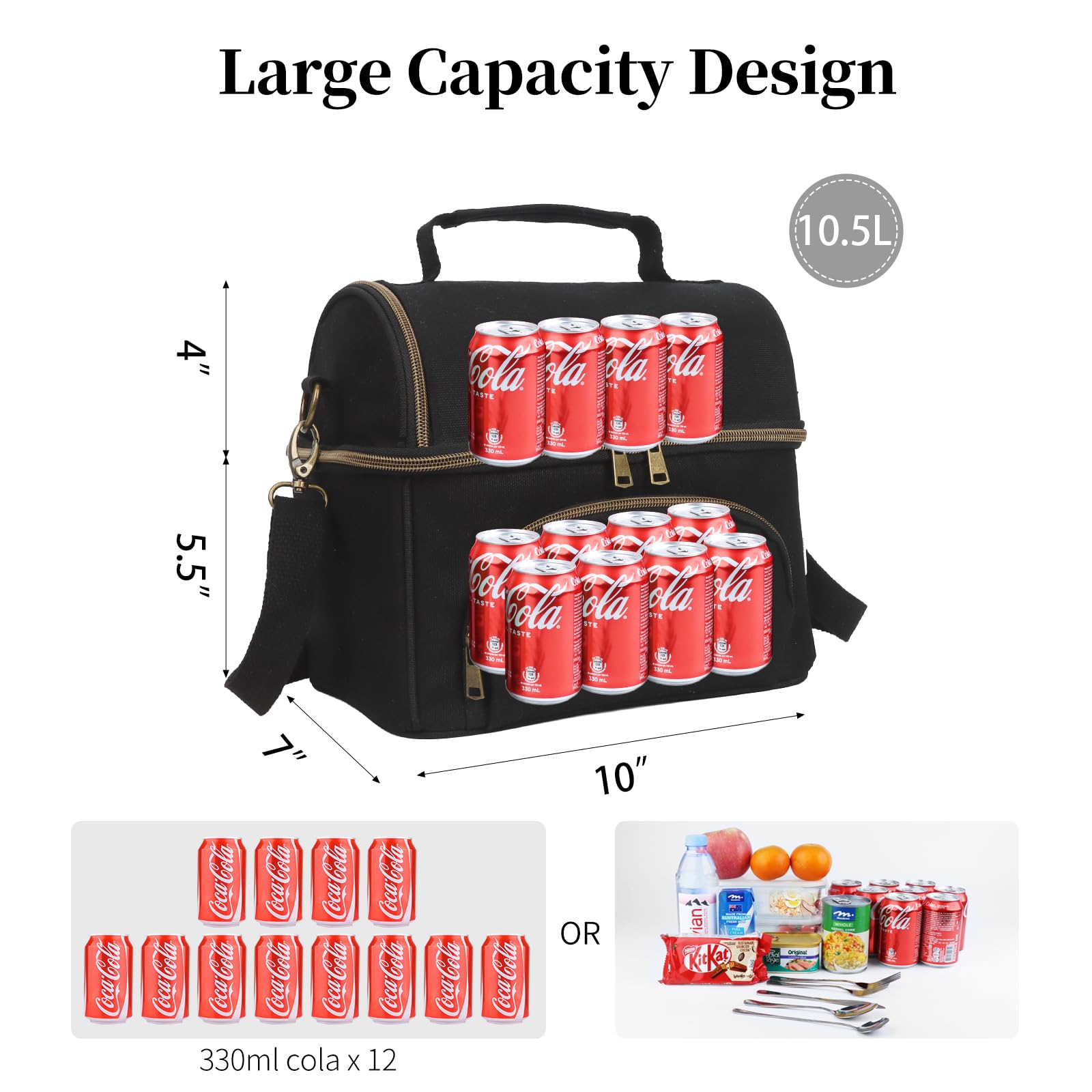 Lonchera aislada para hombre con 2 bolsas de hielo XL, bolsa de almuerzo de lona encerada resistente para hombres y mujeres, bolsa térmica grande de doble compartimento para el trabajo
