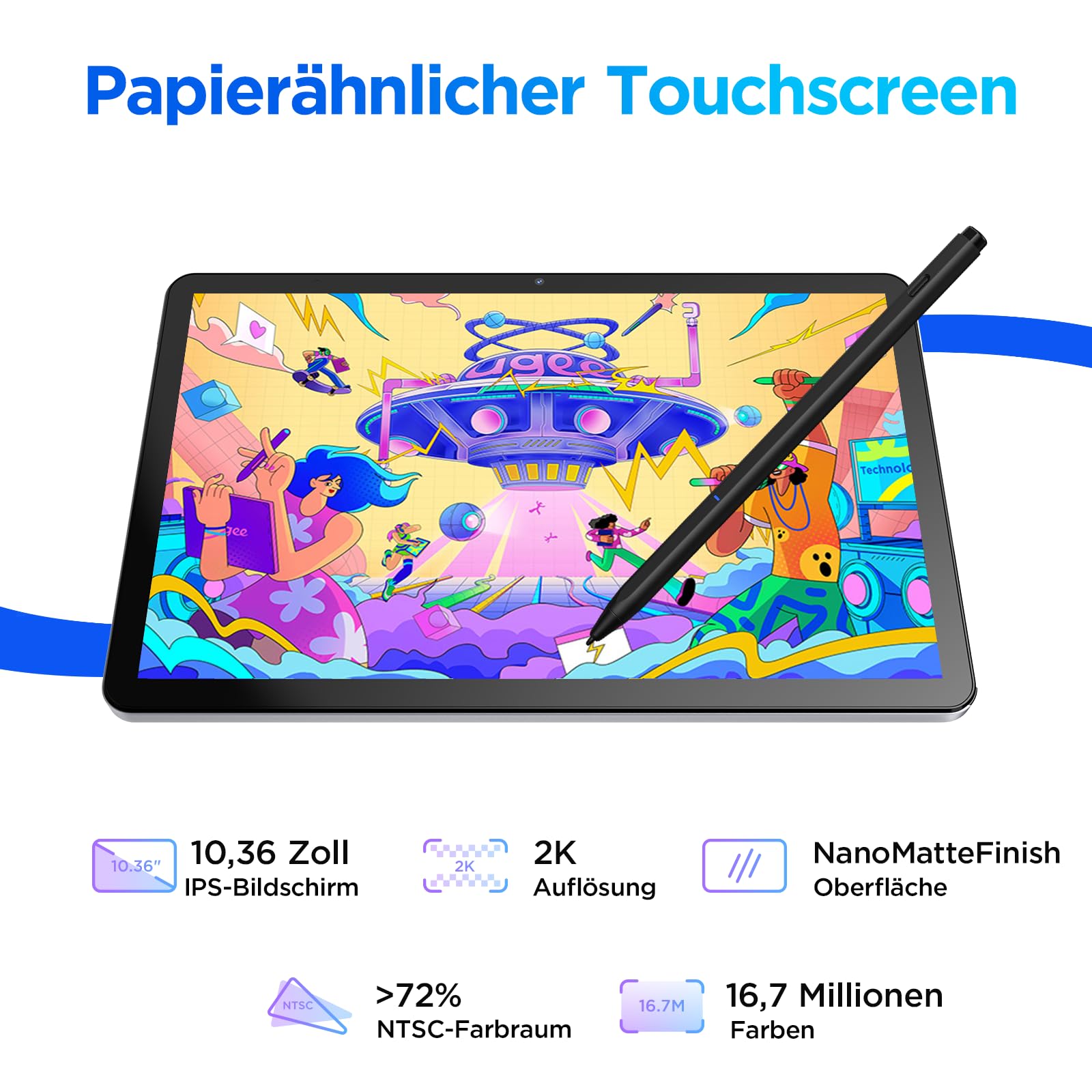Ugee UT2 Fun Drawing Pad Standalone No Computer Needed mit 10,36 Zoll 2K Display und NanoMatte Finish, tragbares Tablet mit U-Pencil