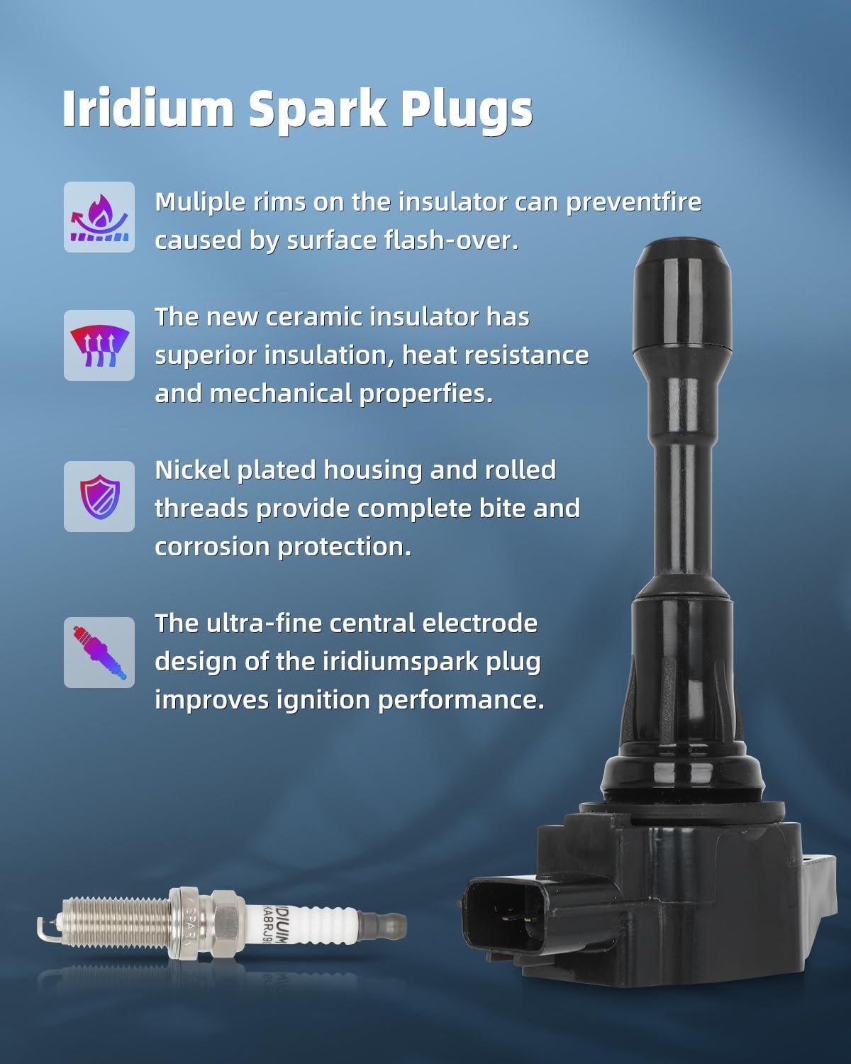 ECCPP 6 ignition coils with 6 iridium Spark Plugs,UF638,coils packs,for Nissan GT-R 2009-2021 3.8L,Replace# 22448JF00B,2505484809,UF638