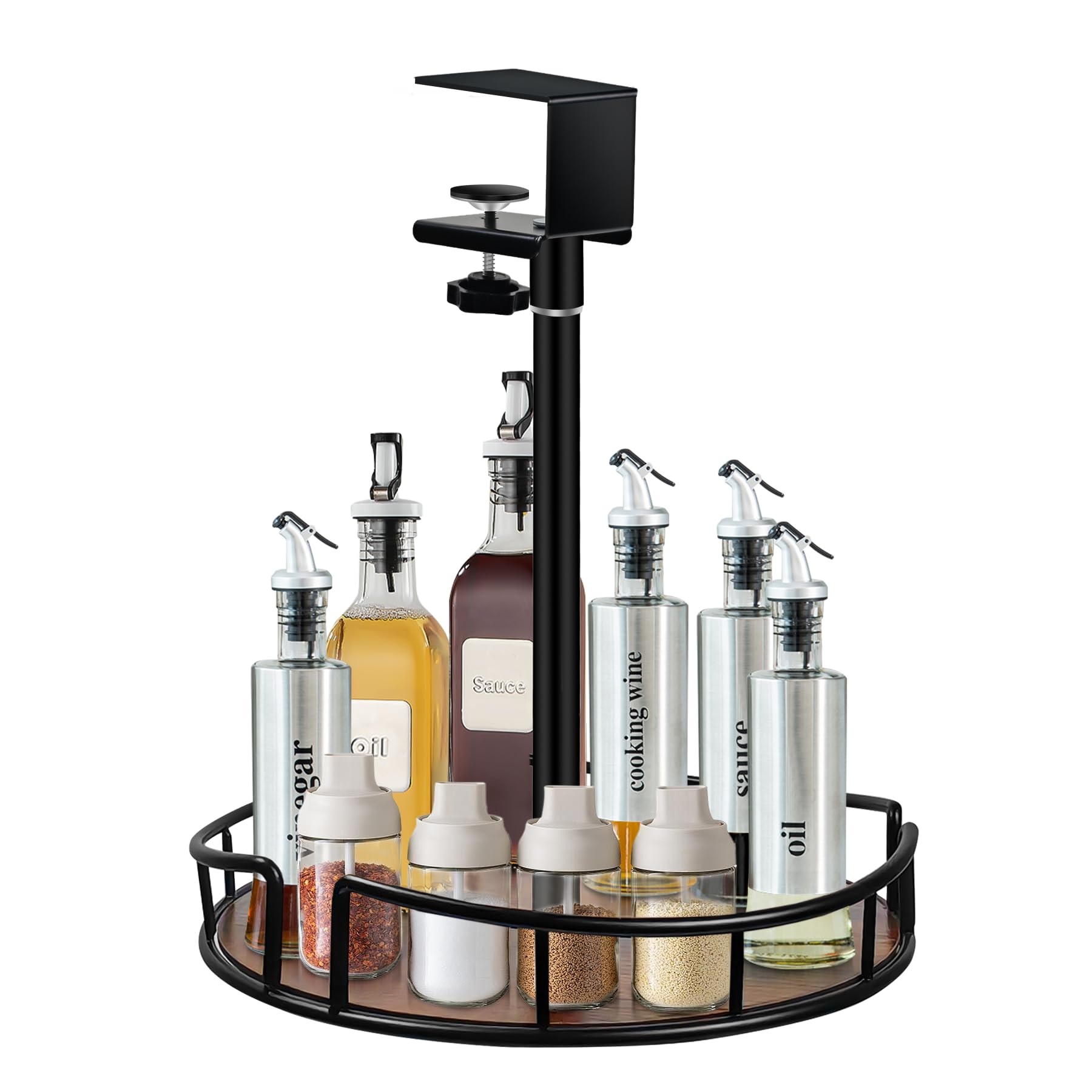 Hanging Lazy Susan Turntable for Kitchen Storage - 11 Inch Rotating Metal Basket Organizer for Cabinets, Pantry, Laundry Room - Space-Saving Under Shelf Hanging Organizer