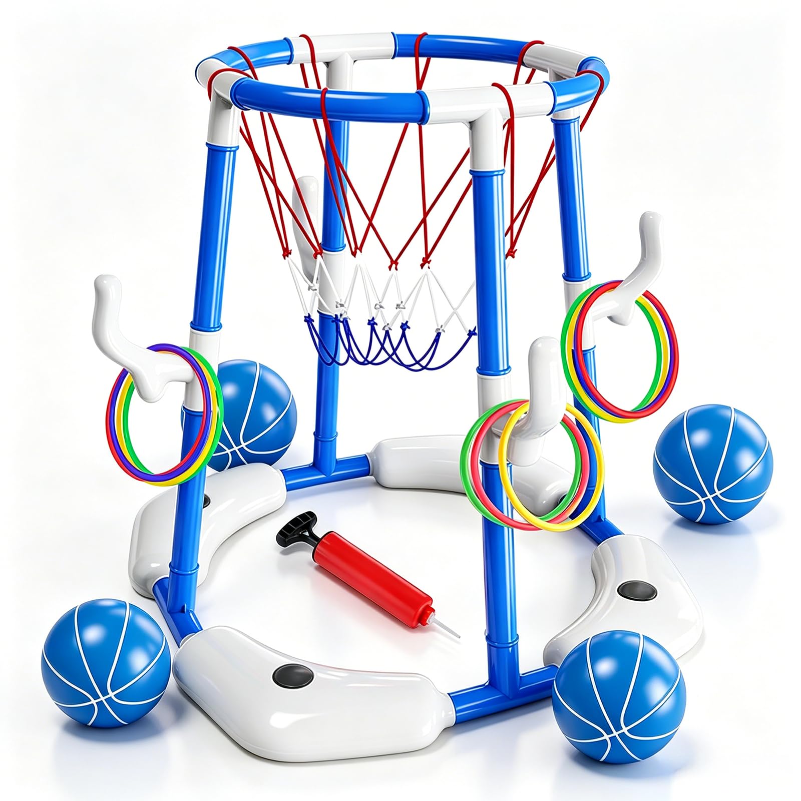 Pool-Basketballkorb für Kinder Wasserspielzeug mit 4 Bällen 12 Ringen Handpumpe