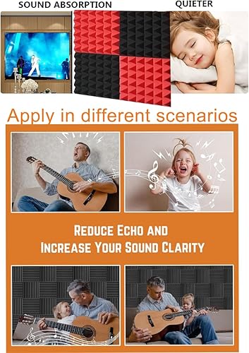Miniatura 4 de Paneles de espuma acústica, paquete de 24 paneles de espuma a prueba de sonido de 2 x 12 x 12 pulgadas para paredes, paneles de aislamiento acústico