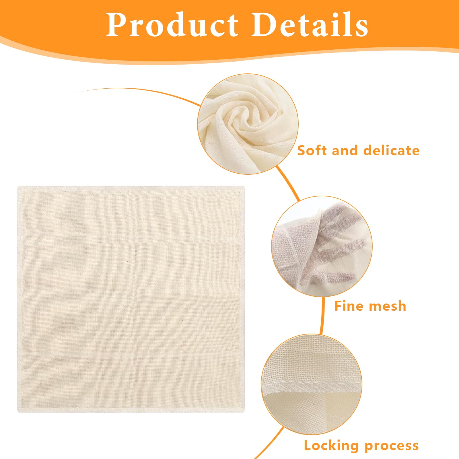 Etamine Alimentaire 3 Pièces 50x50cm - Coton Non Blanchi - Mousseline