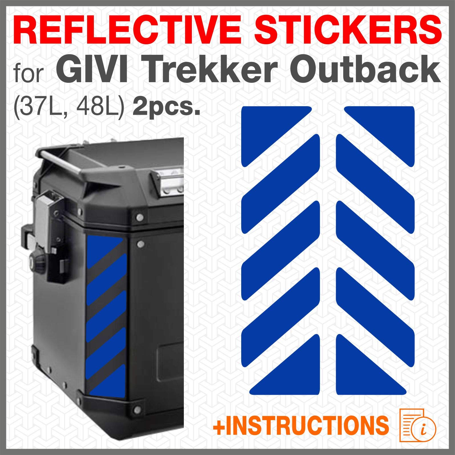 2pcs Reflective Stickers for GIVI Trekker Outback 37L 48L SIDE Panniers (Blue)