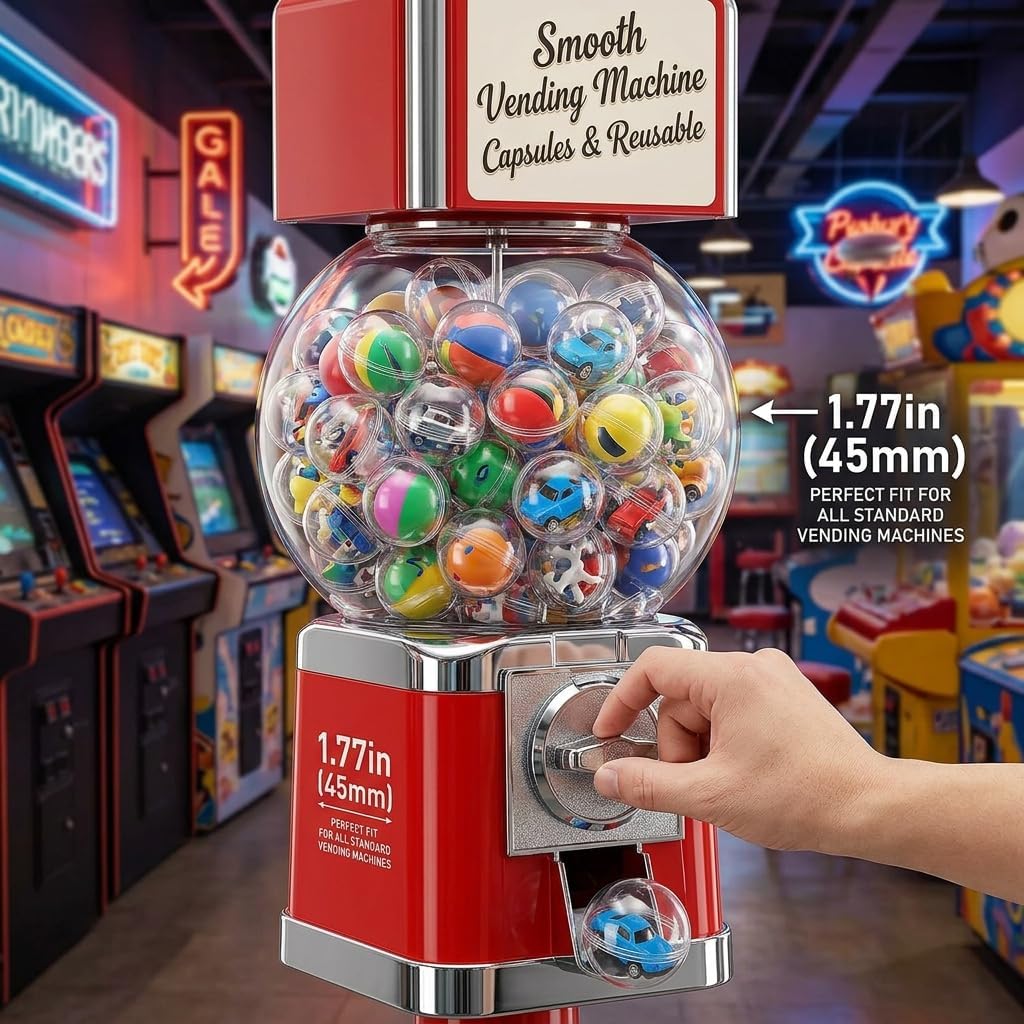 50pcs Transparent Gumball Vending Machine Capsules: 1.77in Clear Plastic Round Capsules Balls Containers Empty for Easter Christmas Birthday Party Favors