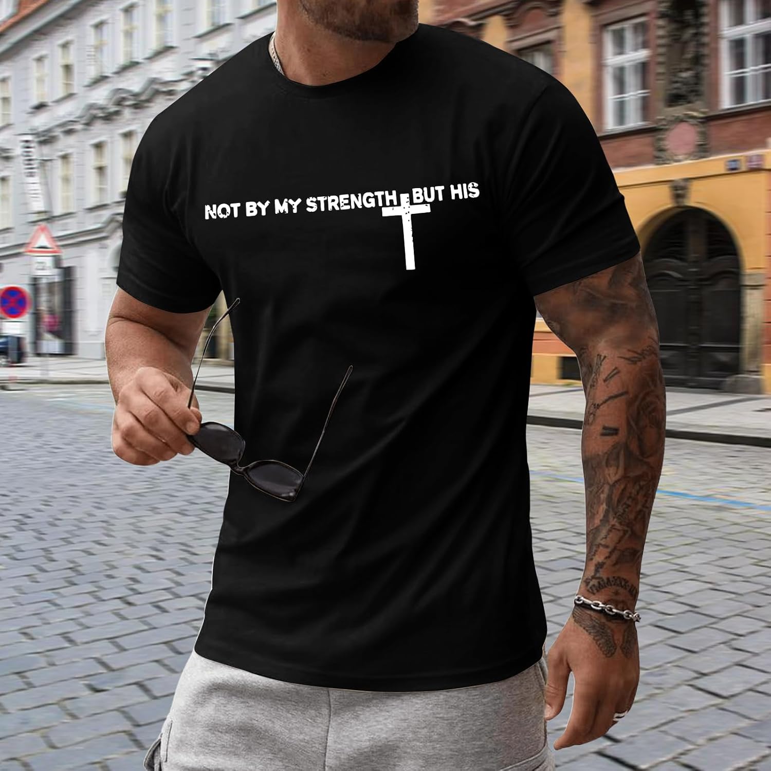 Tuislay Christian Shirts for Men Jesus Cross Shirt Faith Graphic Tees Bible Verse Printed T Shirts Religious Saying Gym Tops - Image 3