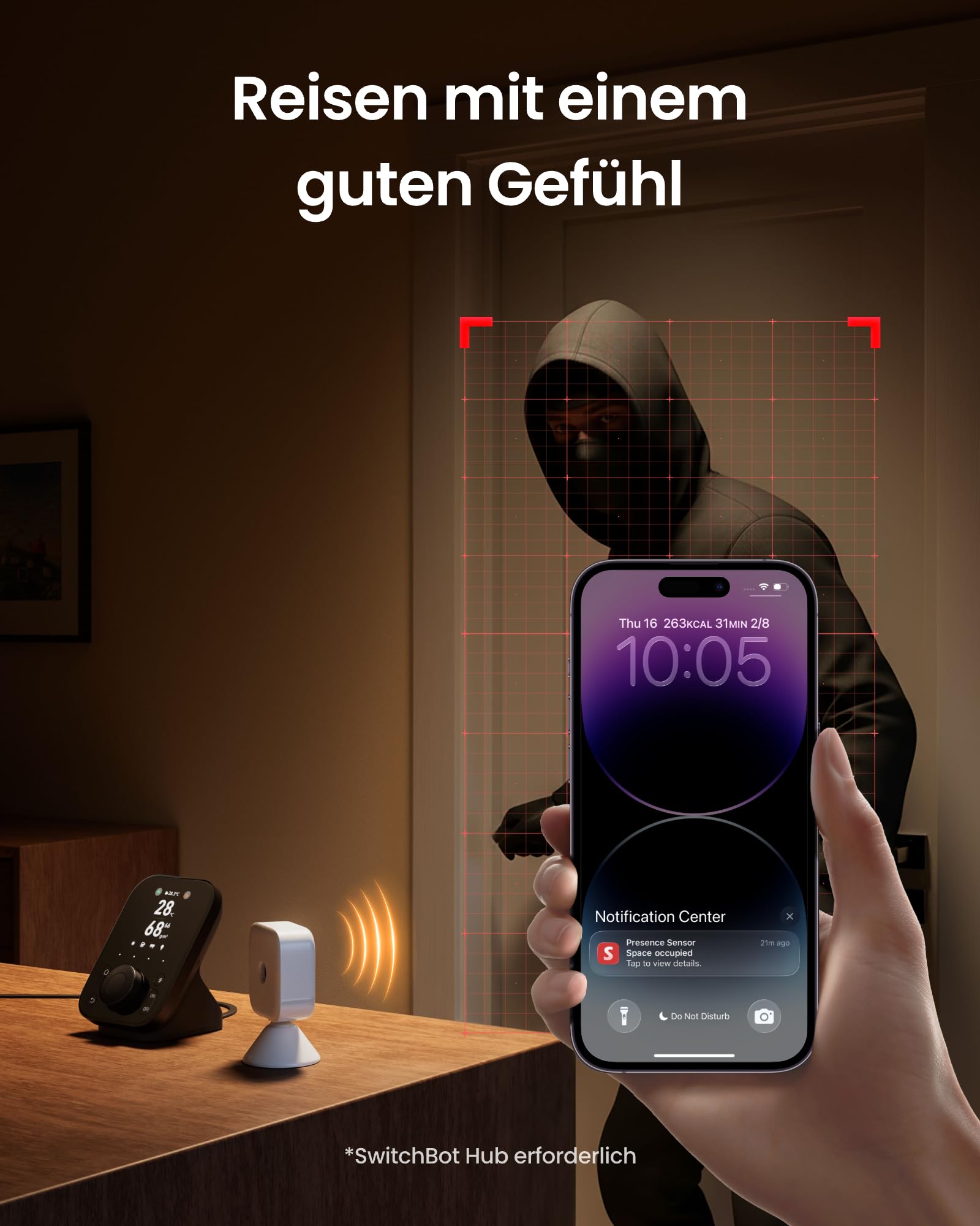 SwitchBot mmWave Bewegungssensor, Präsenzmelder für Smart Home Licht- & Gerätesteuerung, Dynamische Überwachung & Sicherheitsalarm, Alexa HomeKit & Apple Home über Hub, 2 Jahre Batterie