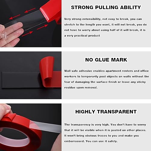 Miniatura 6 de MYFAMIREA Cinta de doble cara de montaje resistente, cinta adhesiva acrílica de espuma para colgar cuadros, tiras gruesas para paredes, pósteres