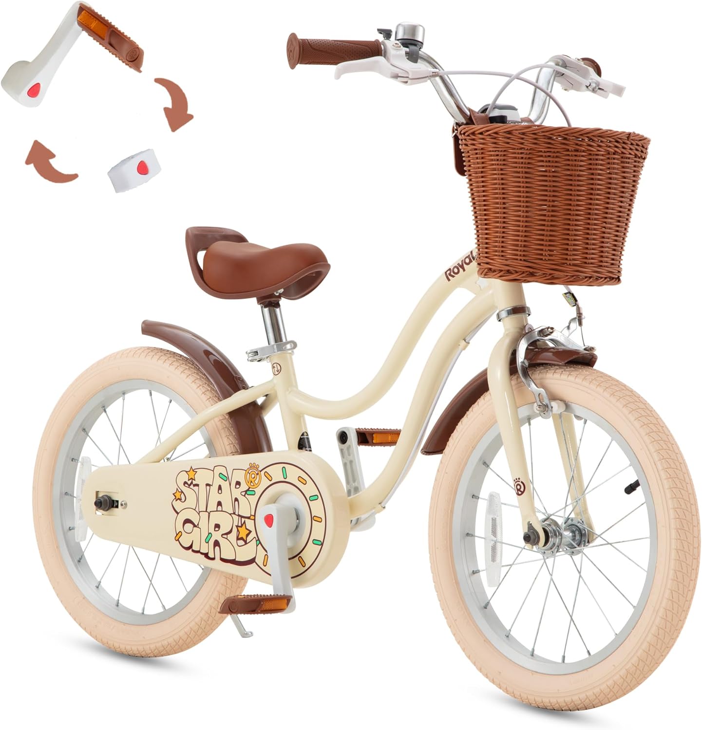 RoyalBaby Stargirl EZ Girls Bike: 2-in-1 Balance & Pedal Bike with Basket, Dual Handbrakes, 12-18 Inch for Kids 3-8 Years