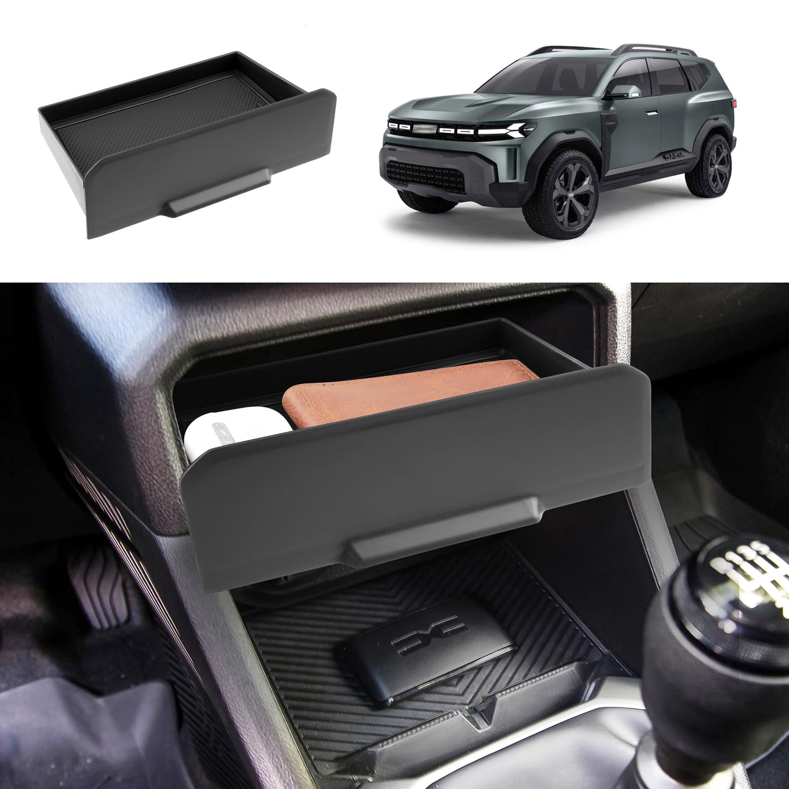 Vano Portaoggetti per Console Centrale Compatibile con Dacia Duster 3 2024 2025, Dacia Duster 2024 Organizer Vassoio, Dacia Duster III Accessori Contenitore Cassetto Scorrevole