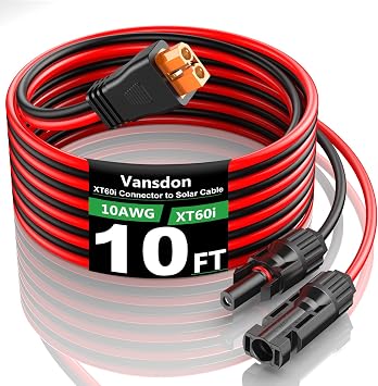 Vansdon Solar to XT60i Extension Cable 10AWG 10FT Solar Connector to XT60i Adapter Charging Cable for Portable Power Station, Solar Generator, Solar Panel, Battery, RV
