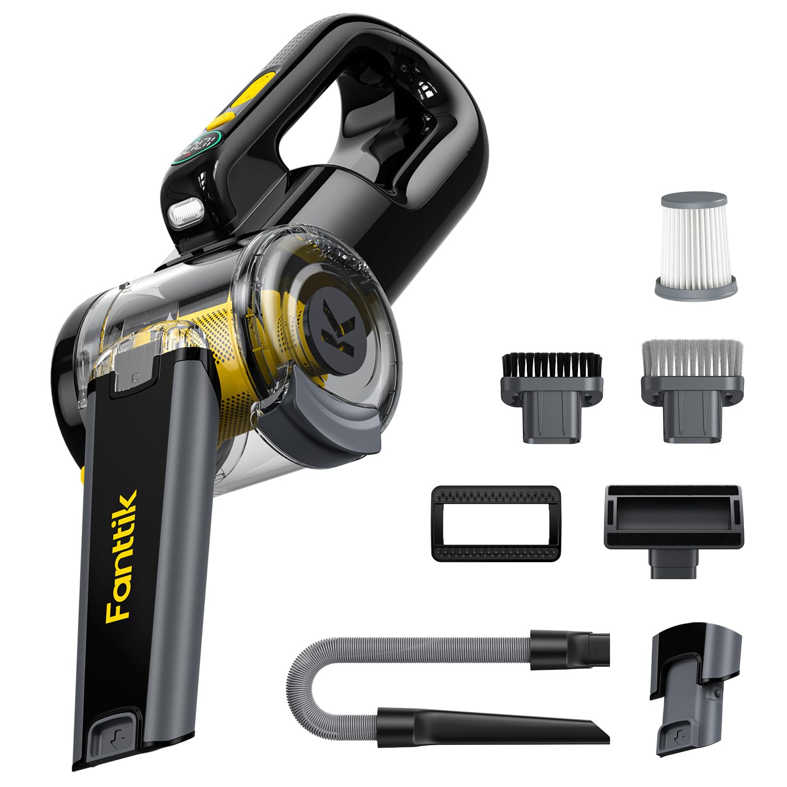 Fanttik Fold V10 APEX Pivot Akku-Handstaubsauger, 17.000 Pa Saugkraft, Smartes LED-Display, Auto Staubsauger für Auto & Haushalt, Ausgestattet mit Flex-Schlauch, Tierhaarbürste und weiterem Zubehör