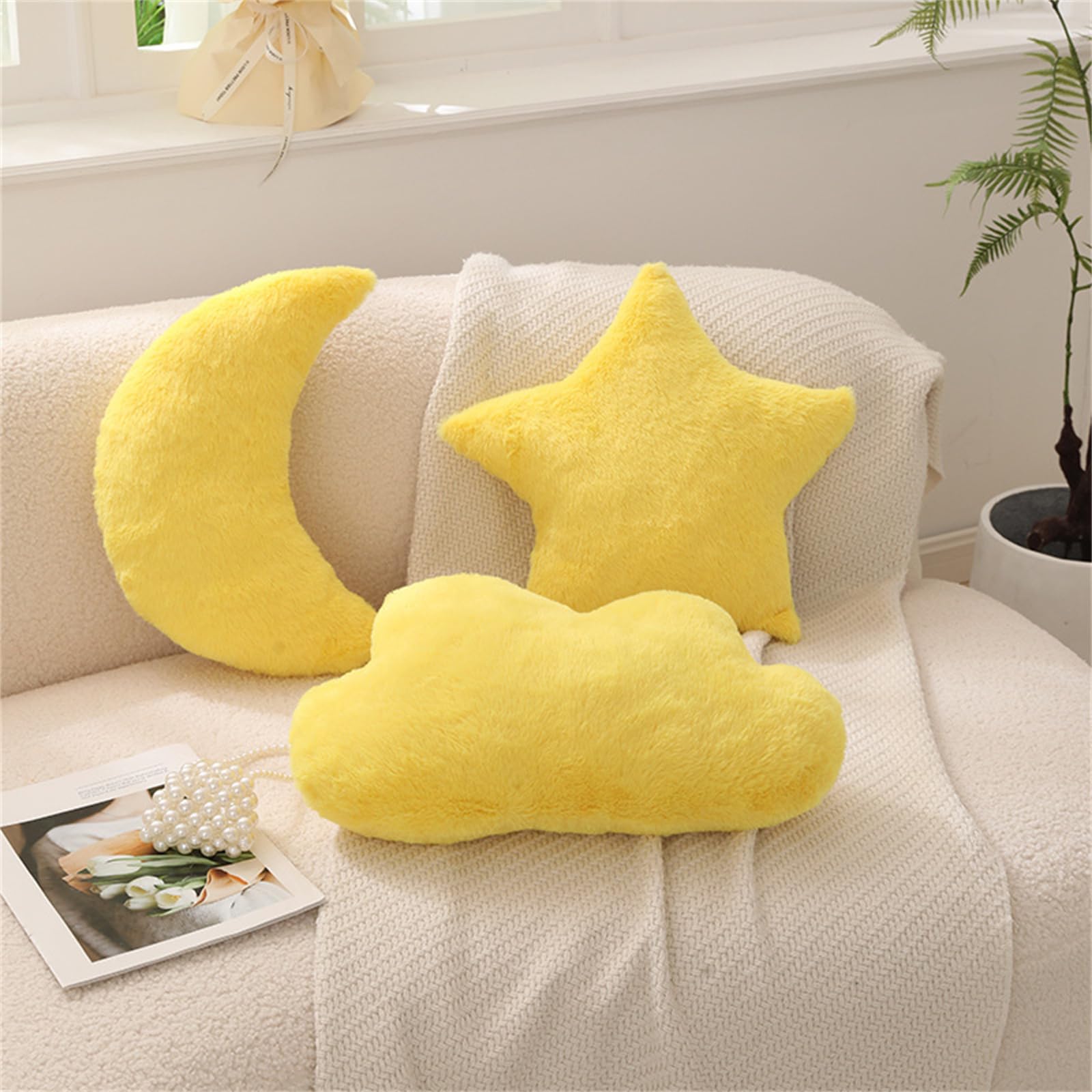 Cuscino morbido per bambini, a forma di stella, morbido, soffice, a forma di luna, nuvole, stella, decorativo, in peluche, per la camera dei bambini, decorazione per camera da letto (nuvola rosa, 44