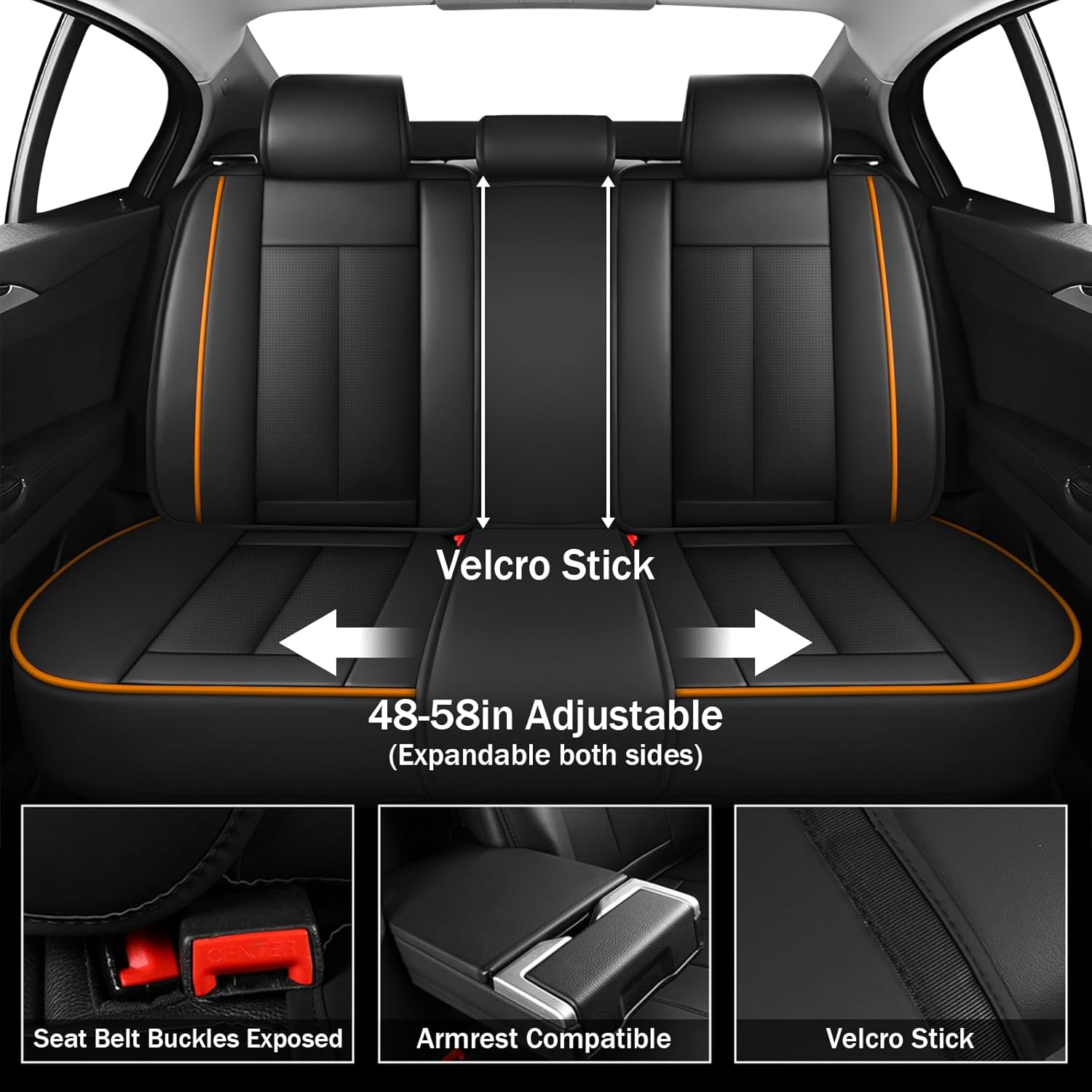 Car Seat Covers Full Set for Honda Passport 2019-2026,Waterproof Faux Leather Seat Protector, Split Bench Compatible, Breathable Auto Accessories Universal Fit SUV Sedan(Black/Orange,5 Seat)