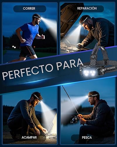 Miniatura 8 de Linterna frontal recargable, 2 unidades, 4500 L, luz súper brillante, LED, recargable con luz blanca, lámpara de cabeza impermeable con diadema para