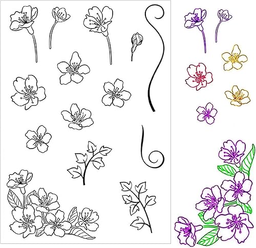 Arbuya Sellos transparentes de flores y hojas para hacer diarios de arte o hacer tarjetas, sellos transparentes de silicona floral para tarjetas,