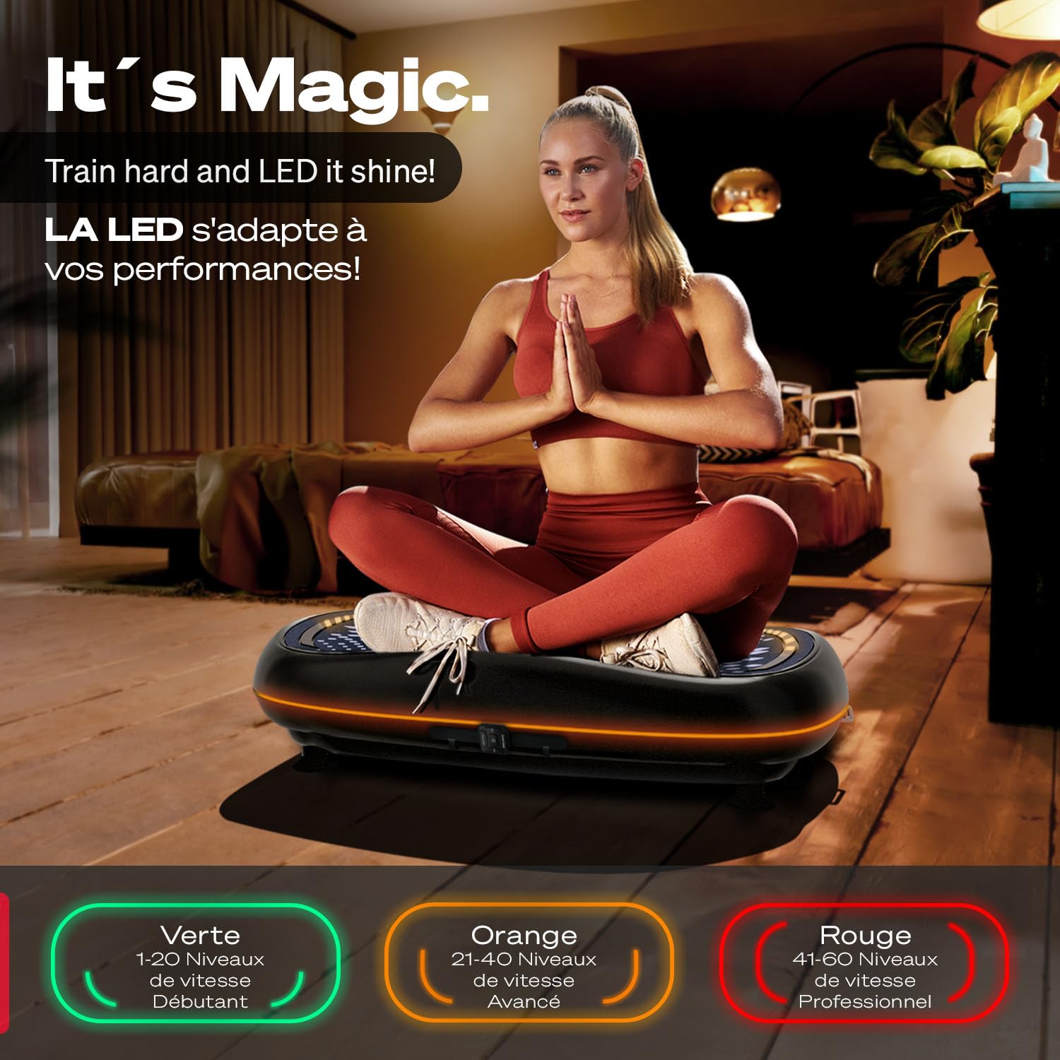 SPORTSTECH VP500 - Plateforme Vibrante pour Fitness à la Maison, Inclut Plaque Vibrante, Power Ropes, Poignées - Haut-Parleurs Intégrés pour Musique, Technologie Oscillante 4D