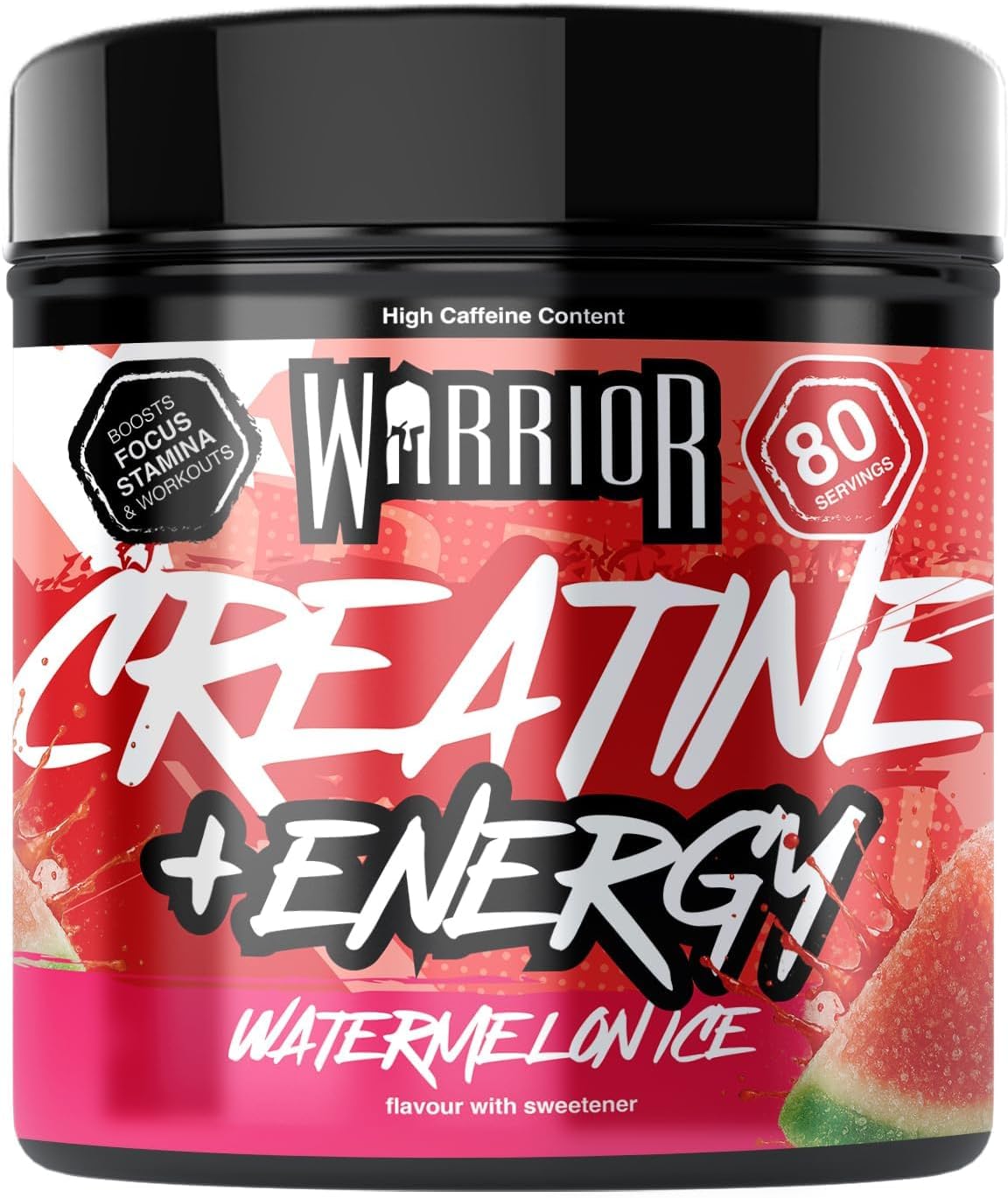 Warrior Creatine Monohydrate Powder + Energy 360g (80 Servings) – Micronised Creatine Powder Supplement + Vitamin B & Caffeine for Energy & Focus, Pre & Post Workout for Men & Women – Watermelon Ice