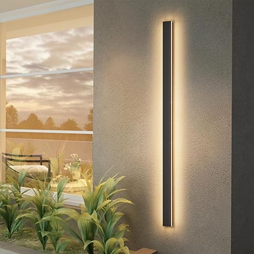 Vista 89 de Paquete de 2 luces para exteriores, moderna lámpara de pared para exteriores, tira larga, aplique de pared LED IP65, luz cálida antioxidante, 3000