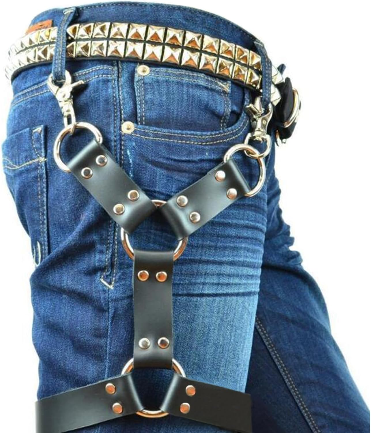 Leather Leg Harness for Men Punk Black Leather Thigh Leg Garter Caged Body Harness Rave Thigh Holster Strap for Women or Men Festival Rave Costume