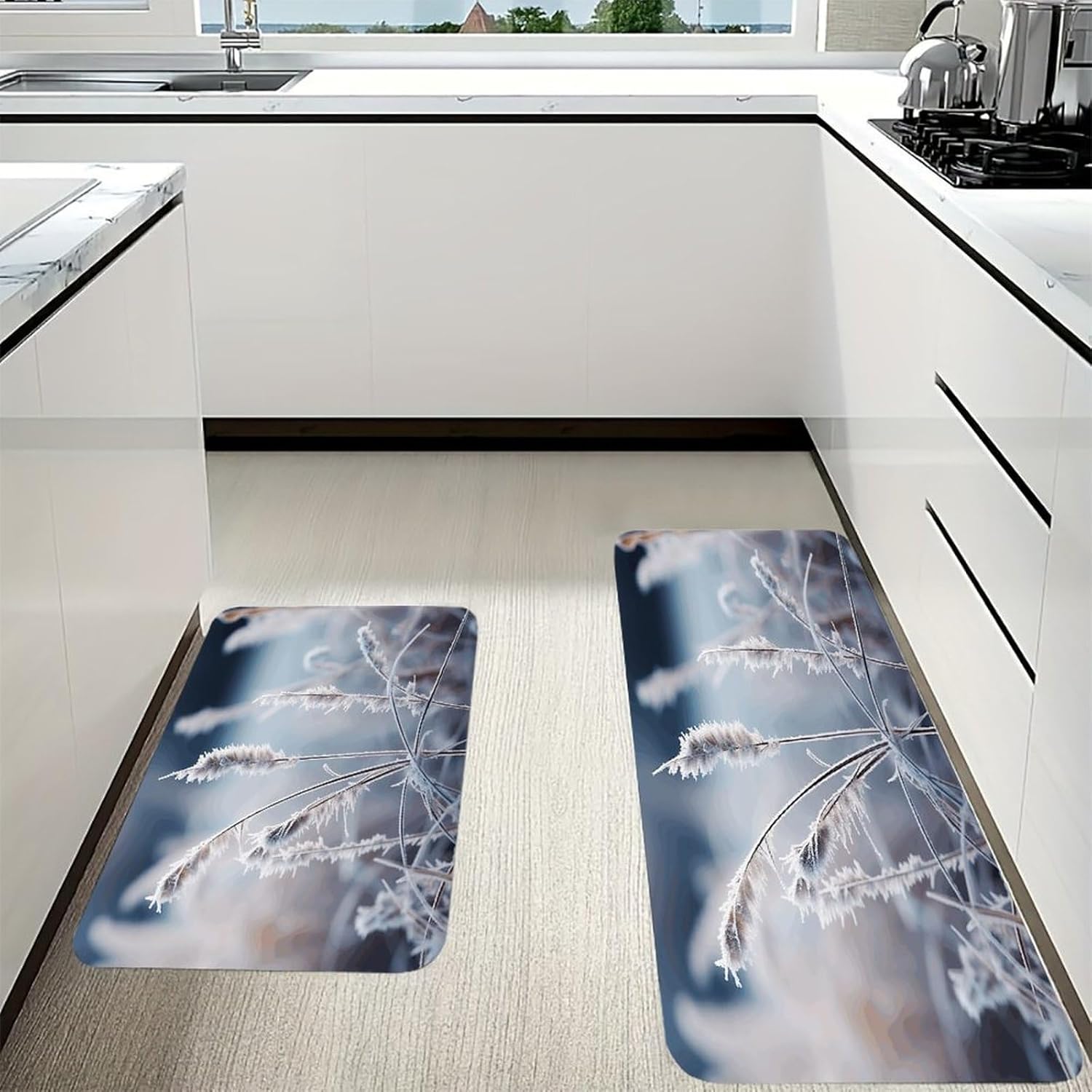 Frost Grass Kitchen Mats with 2PCS Non-Slip Washable,Kitchen Rug Heavy Duty Durable, Floor Mats for Kitchen,Office,Sink,Laundry