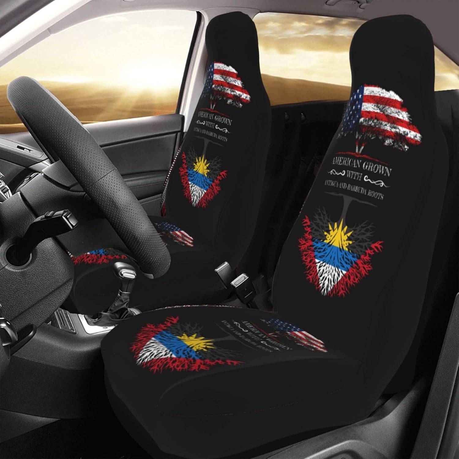 American Grown with Antigua-and-Barbuda Roots Antigua-and-Barbuda Flag Front Car Seat Cover for Men & Women 2 Pcs Automotive Seat Covers Automotive Vehicle Cover for Cars SUV Pick-Up Truck