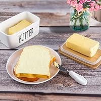Vista 7 de Hasense Mantequillera con tapa de bambú y cuchillo, contenedor grande de 22.0 onzas para mantequilla para encimera, soporte hermético con cubierta