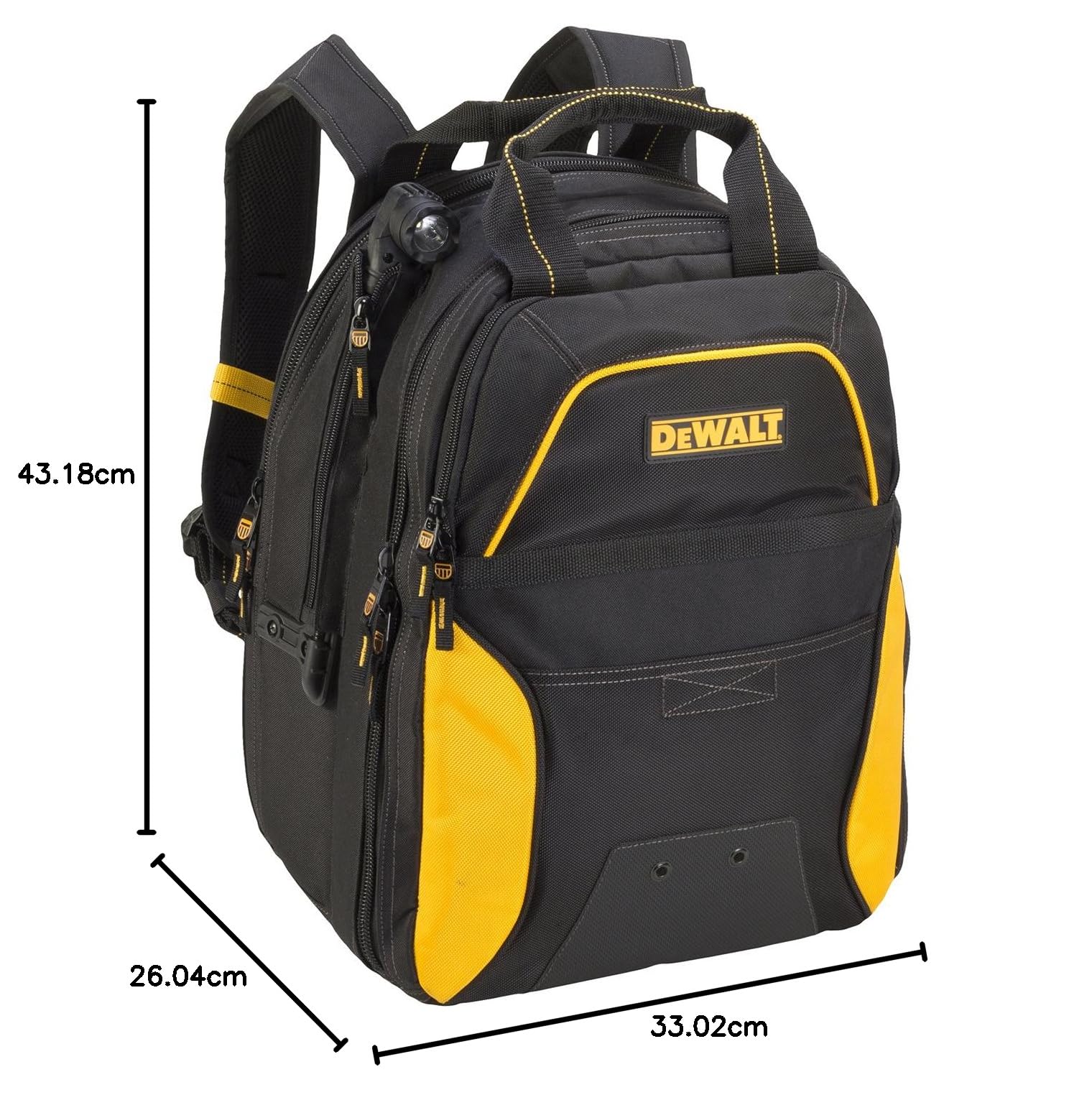 DEWALT DGCL33 33-kieszonkowy podświetlany plecak na narzędzia do ładowania USB, żółty