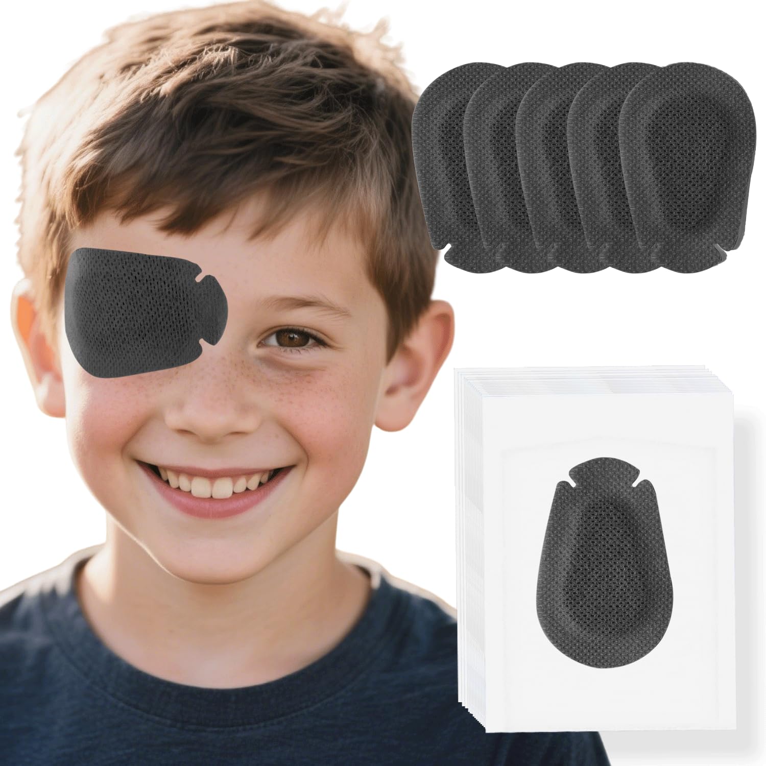 20 Pcs Adhesive Eye Patches for Kids, Medical Eye Patch Disposable Breathable Eyepatch for Amblyopia Lazy Eye Latex Free Adhesive Bandages for Children, 2.95 × 1.97 inches Black