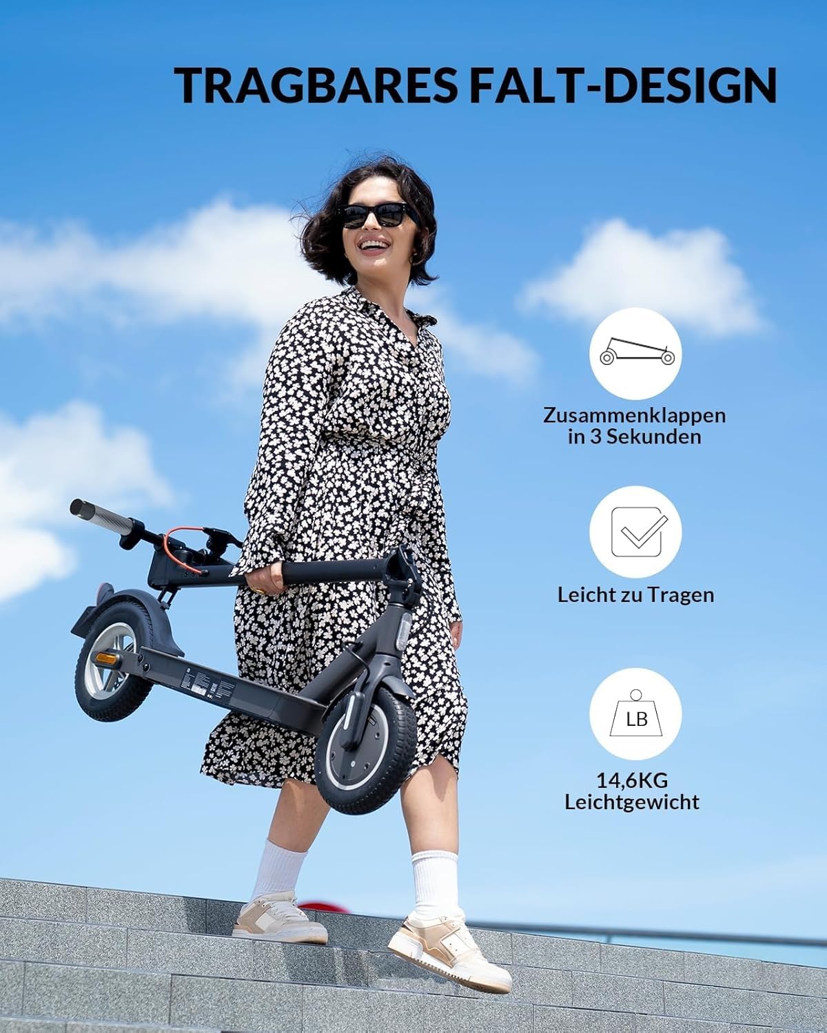 5th Wheel V30/V40Pro/V30Plus E Scooter mit Straßenzulassung, 20km/h, 32/40km Reichweite, 10/8,5 Zoll E Roller, 120kg Tragkraft, Blinker, APP, Vierfach-Federung,Dual-Bremse Elektroroller für Erwachsene