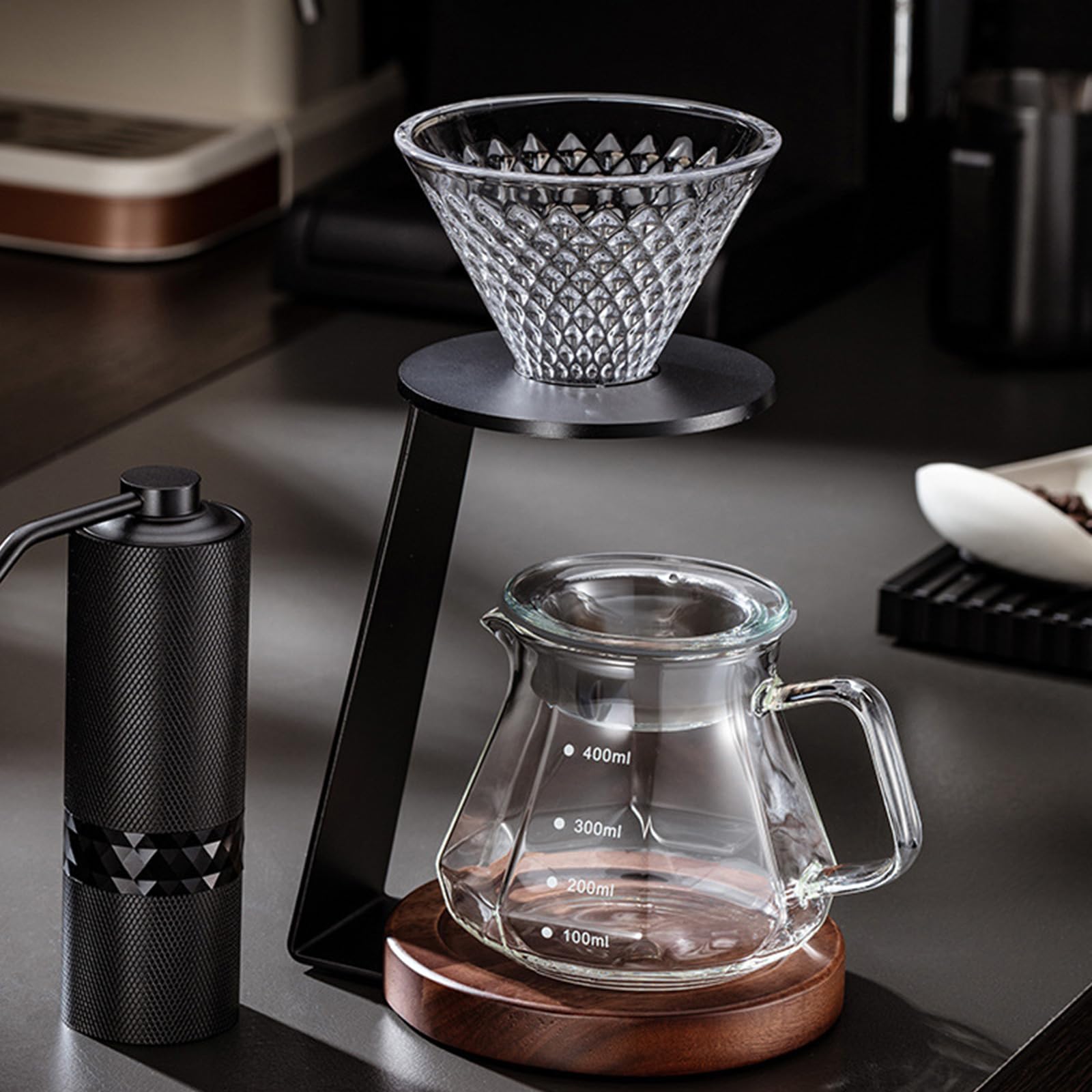 Generisch Filterkegelständer, komplett mit Glasserver, Kaffeemaschine mit Ständer und Klarglaskannen, ästhetisches Kaffeezubehör Set