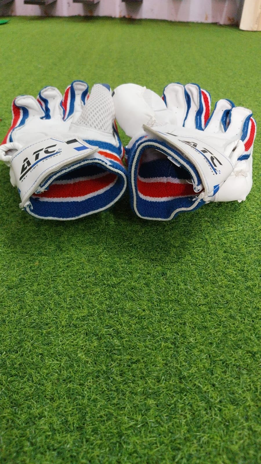 ATC VK Batting Gloves – Premium Cricket Gloves with Superior Grip, Breathable Comfort & Finger Protection – Ideal for Professional Cricketers White with Blue-image-34