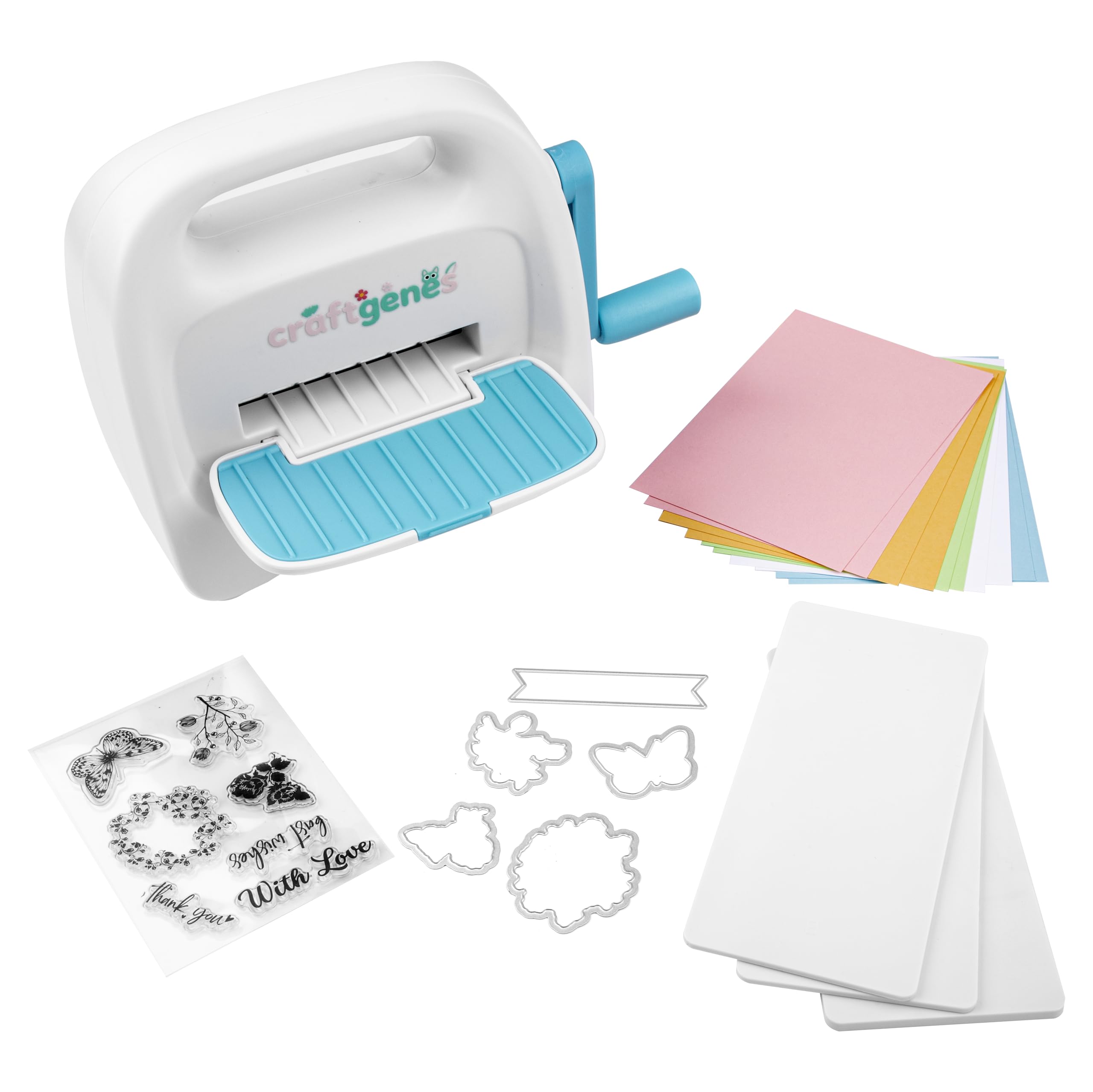 CraftGenes Mini Macchina per Taglio e Goffratura con Kit di Avvio, Apertura di Alimentazione da 8,5 cm (3,3 pollici) per Carta da 7,6 cm, Include 24 Accessori per Artigianato Fai da Te, Creazione di