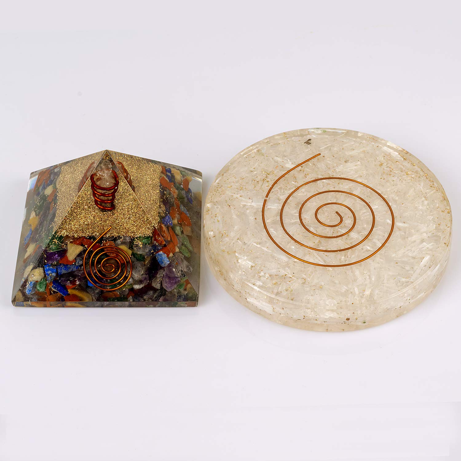 7 Chakra Energy Generator Orgone Pyramid Brings Overall Harmony in Life | Crystal Coasters Selenite Brings Deep Peace