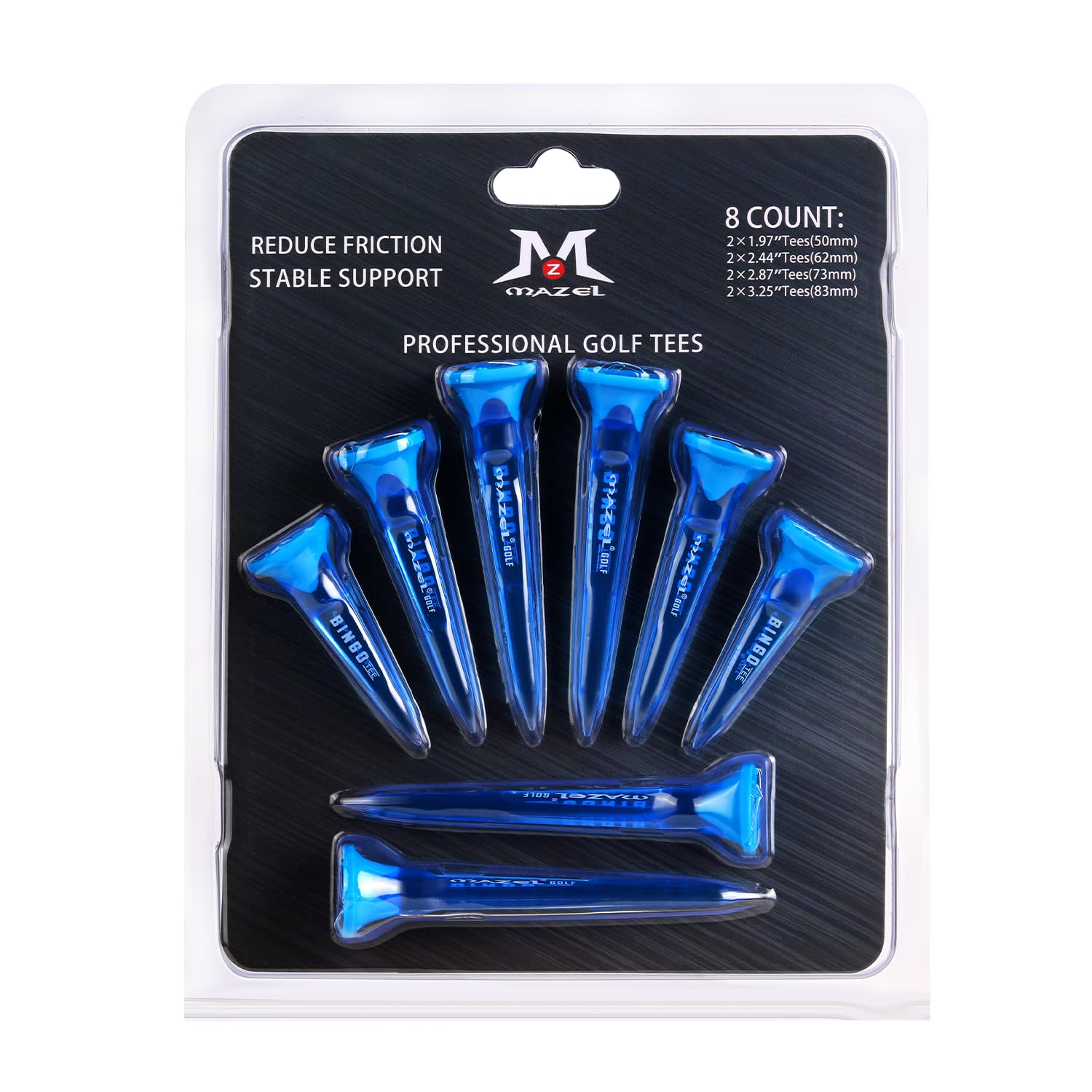 MAZEL Golf Tees 8 Pack Durable Plastic Par-Tee High Performance Tees 1.97" 2.44" 2.87" 3.25" (Transparent, Blue)