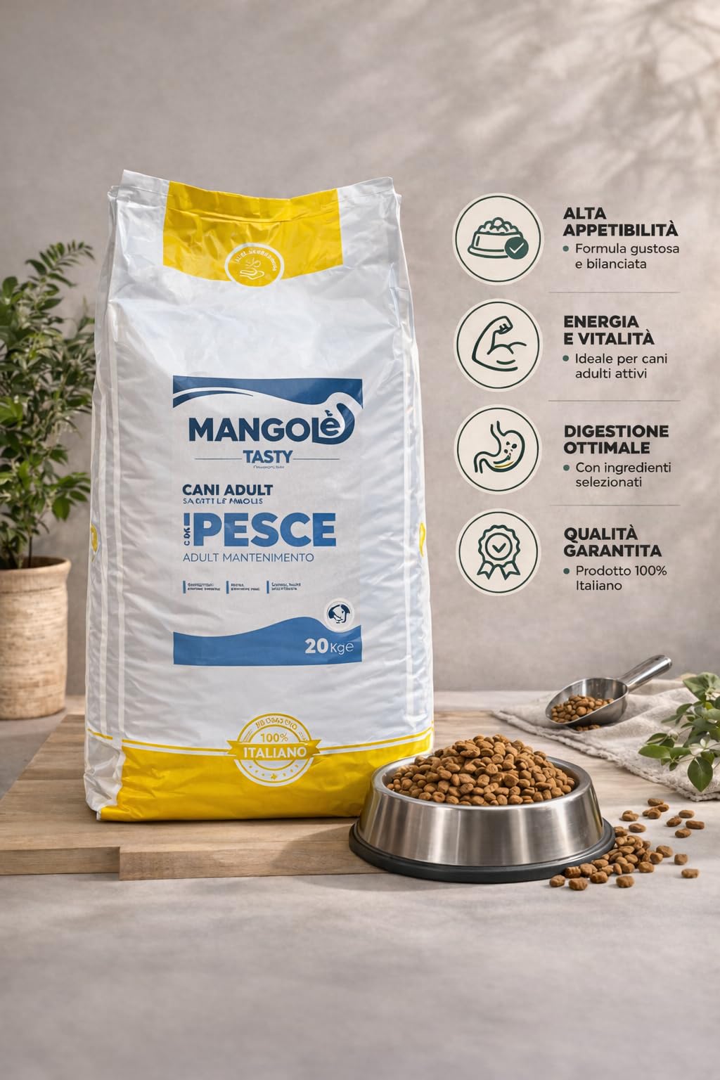 Mangolè Tasty Dog Adult Pesce 20 kg Croccantini per Cani Adulti Tutte le Taglie Alimento Completo con Proteine Animali 25% Made in Italy