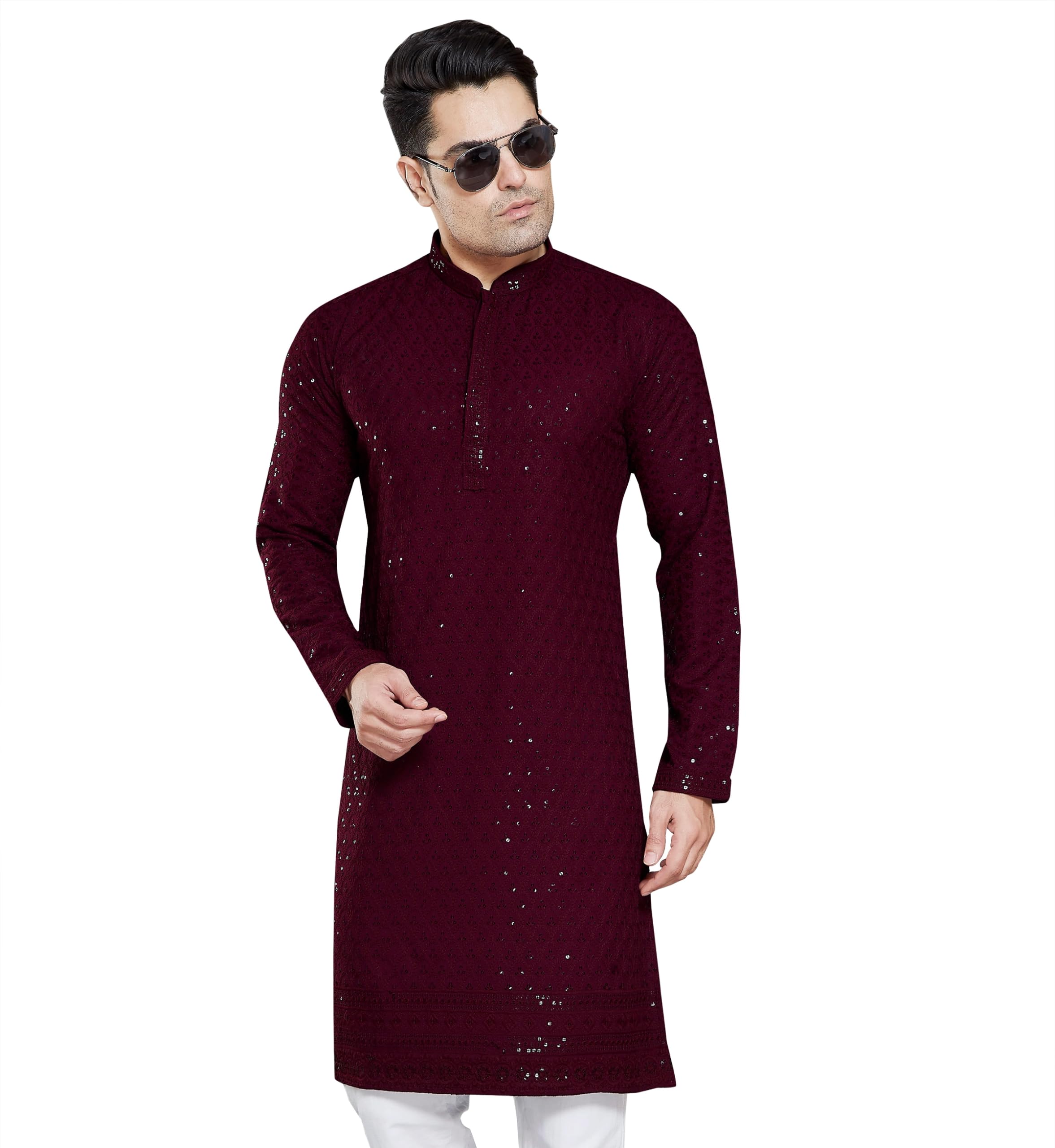 divisive Men's Sequince Embroidered Cotton Blend Only Kurta-picture-32