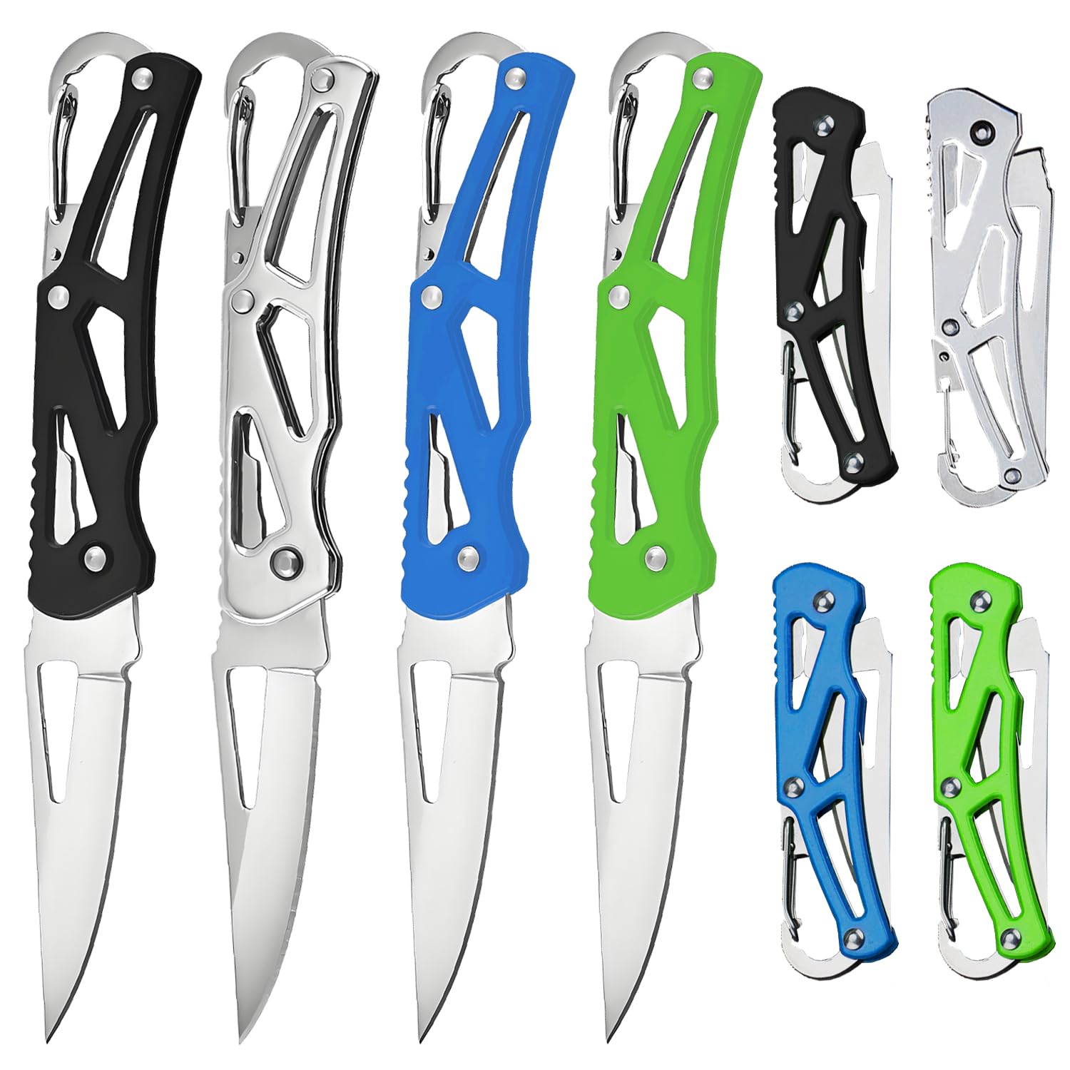 Daemson 4PCS Folding Knives with Keychain Ring, Compact Stainless Steel Pocket Knives, Small Pocket Knife for Outdoor, Camping, Survival, and Everyday Carry (Black, Silver, Blue, Green)